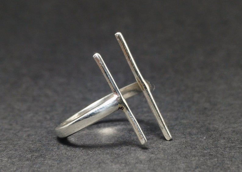 Verstellbarer 925er-Silberring mit zwei offenen Stäben, handgefertigter Geschenkring, Silberschmuck, Yoga-Ring