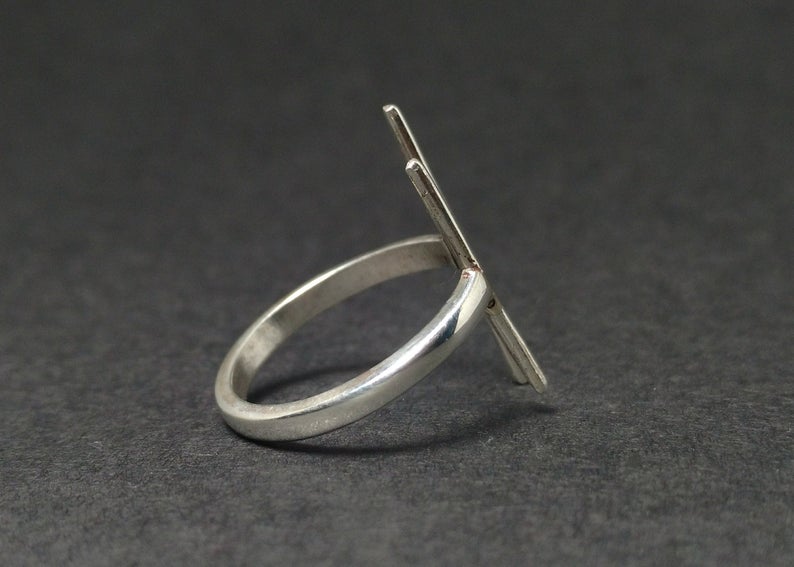 Verstellbarer 925er-Silberring mit zwei offenen Stäben, handgefertigter Geschenkring, Silberschmuck, Yoga-Ring