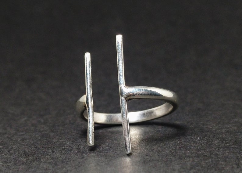 Verstellbarer 925er-Silberring mit zwei offenen Stäben, handgefertigter Geschenkring, Silberschmuck, Yoga-Ring