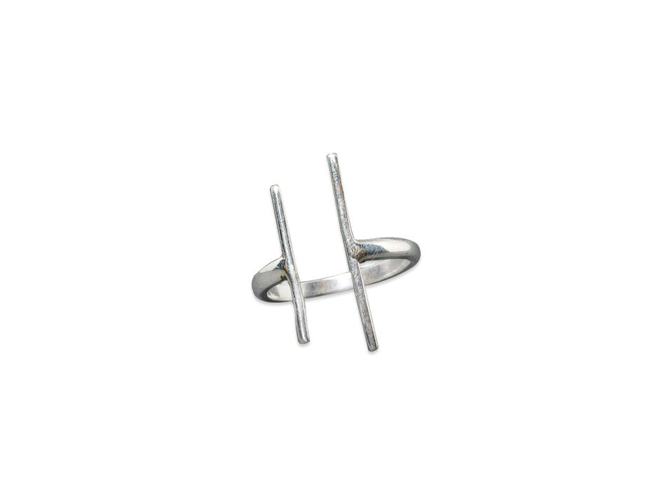 Verstellbarer 925er-Silberring mit zwei offenen Stäben, handgefertigter Geschenkring, Silberschmuck, Yoga-Ring