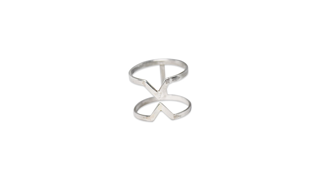 V-Ring Doppelband-Ring 925 Sterling Silber Handgemachter Silberring Ring für Frauen Chevron-Ring