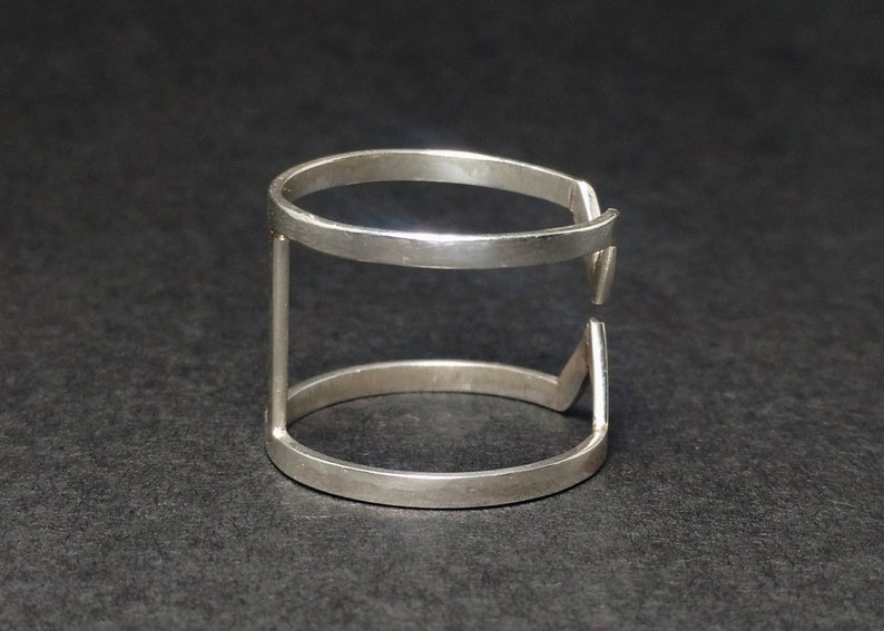 V-Ring Doppelband-Ring 925 Sterling Silber Handgemachter Silberring Ring für Frauen Chevron-Ring