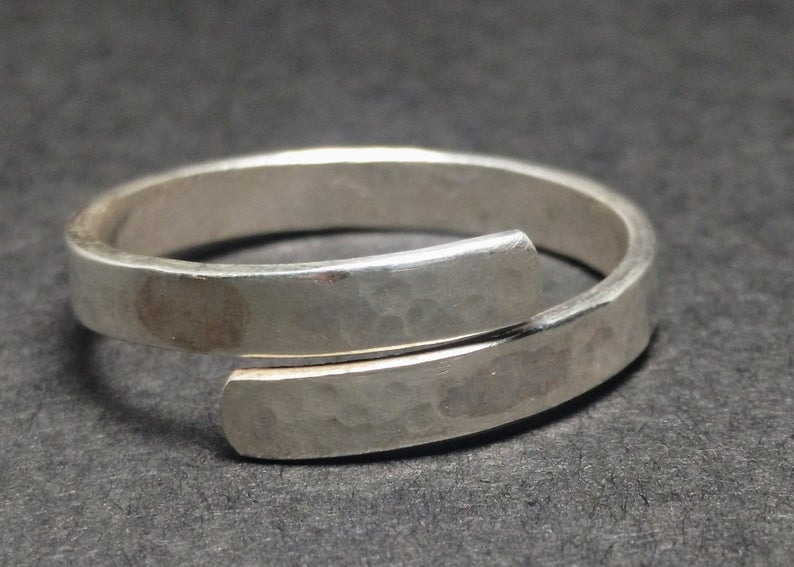 Spiralring Gehämmerter Ring 925 Sterling Silber Bandring Verstellbarer Offener Ring Handgefertigter Ring Statement Ring Ring Für Sie