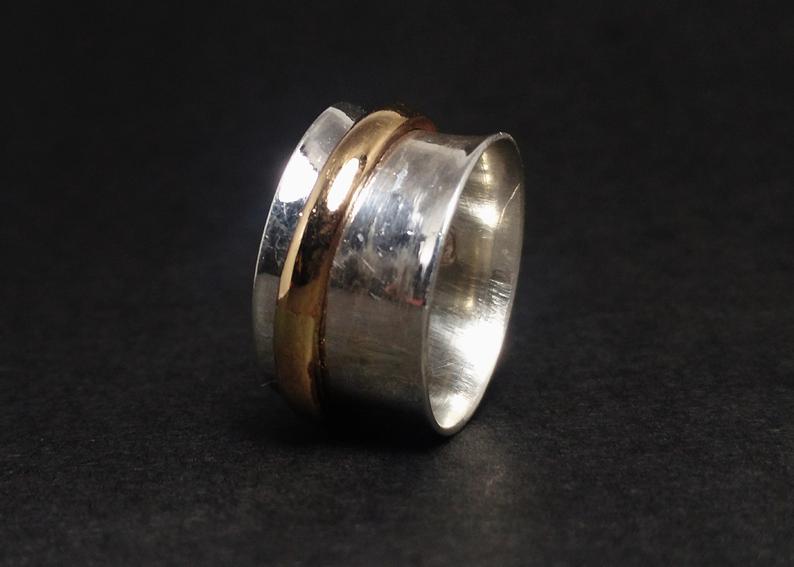 Spinner Ring 925 Sterling Zilver Statement Ring Brede Ring Handgemaakte Ring Cadeau Voor Haar