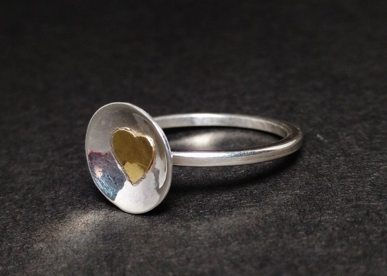 Herzring 925er Silberring Sterlingsilber Stapelring Kuppelring Herzschmuck Handgemachter Ring Geschenk für Sie