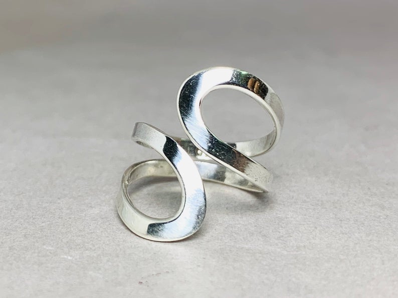 Spiral Band Ring Gedrehter Ring 925 Sterling Silber Handgemachter Ring Verstellbarer Ring Dicke Bandringe für Damen