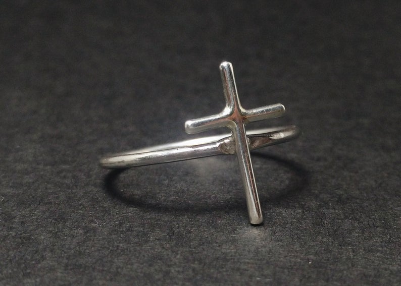 Kreuz Ring 925 Sterling Silber Dünner Stapelring Kreuz Siegelring Damenring Handgemachter Ring