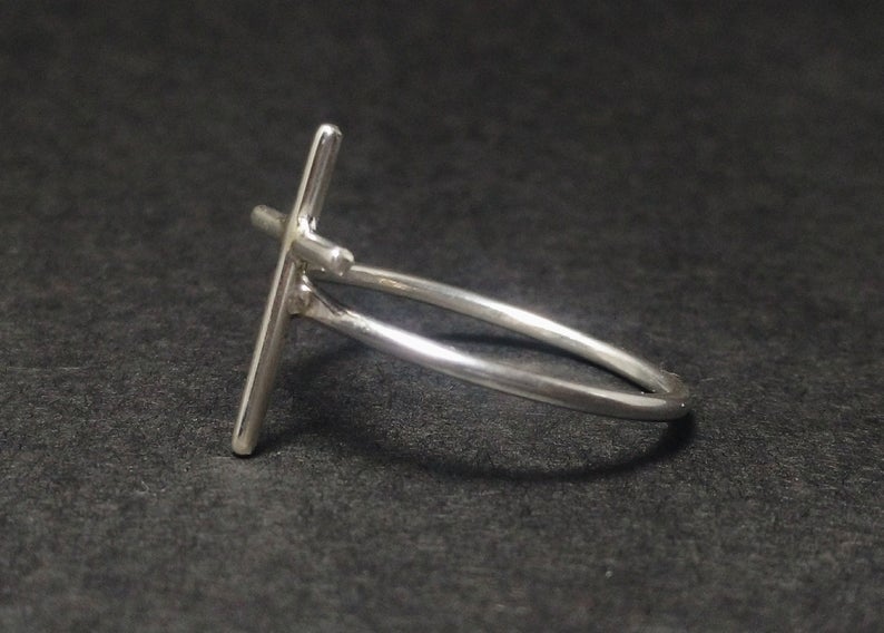 Kreuz Ring 925 Sterling Silber Dünner Stapelring Kreuz Siegelring Damenring Handgemachter Ring