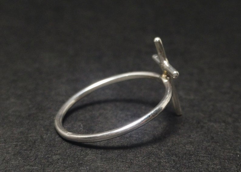 Kreuz Ring 925 Sterling Silber Dünner Stapelring Kreuz Siegelring Damenring Handgemachter Ring