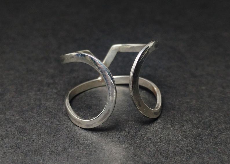 V Band Ring Verstelbare Ring 925 Sterling Zilver Handgemaakte Ring Dubbele Band Ring Chevron Ring Statement Ring