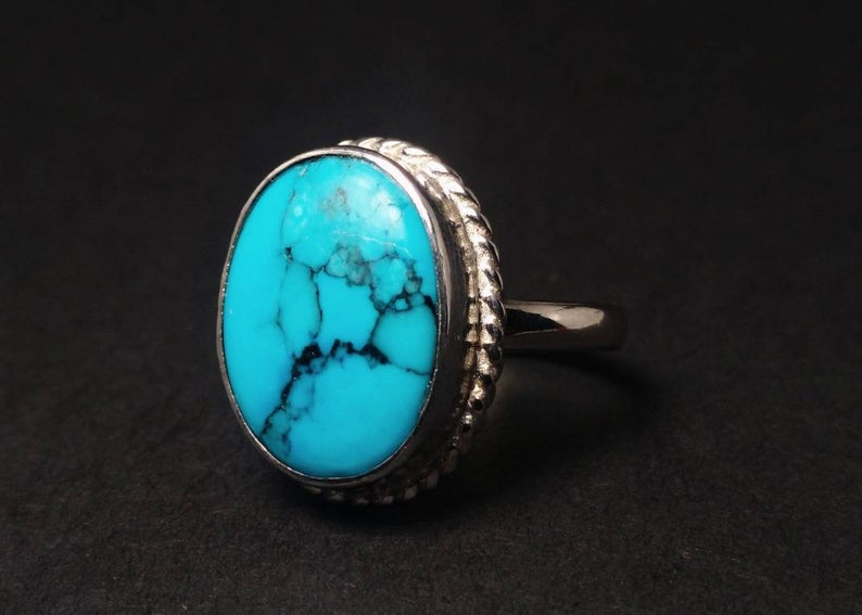 Blauer Türkis Ring 925 Sterling Silber Handgemachter Blauer Edelsteinring Schlichter Ring Alltagsring Yoga Ring Geschenk für Mutter Edler Ring