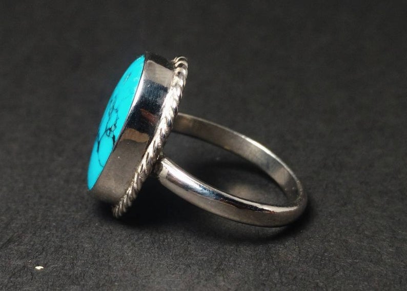 Blauer Türkis Ring 925 Sterling Silber Handgemachter Blauer Edelsteinring Schlichter Ring Alltagsring Yoga Ring Geschenk für Mutter Edler Ring