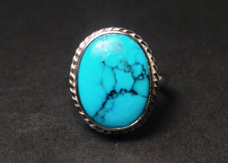 Blauer Türkis Ring 925 Sterling Silber Handgemachter Blauer Edelsteinring Schlichter Ring Alltagsring Yoga Ring Geschenk für Mutter Edler Ring