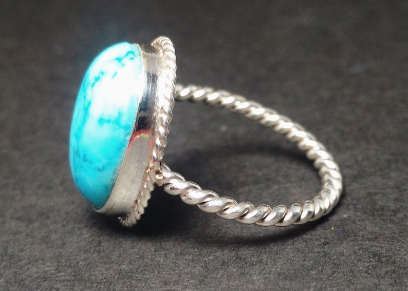 925er Sterling Silber Türkisring Handgefertigter Damenring Böhmischer ovaler Türkisring Blauer Steinring