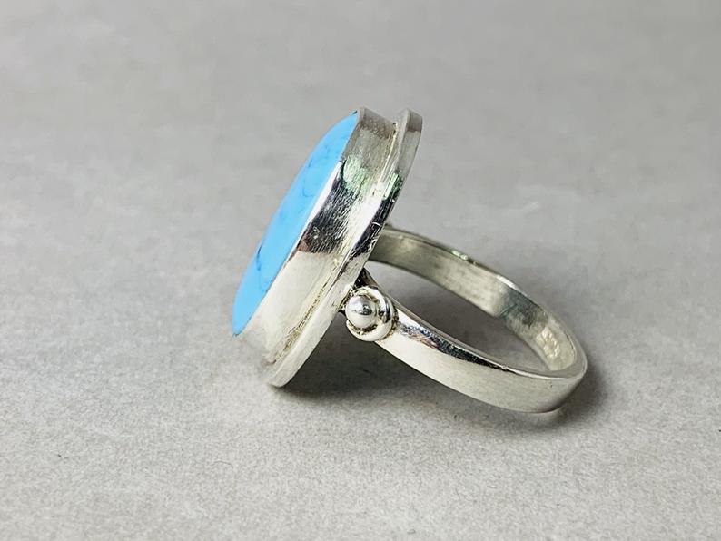 Ovaler Cabochon Ring Türkis Ring 925 Sterling Silber Designer Ring Blauer Edelstein Handgemachter Ring