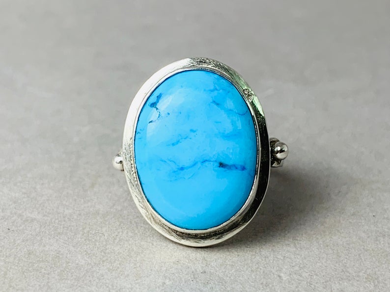 Ovaler Cabochon Ring Türkis Ring 925 Sterling Silber Designer Ring Blauer Edelstein Handgemachter Ring