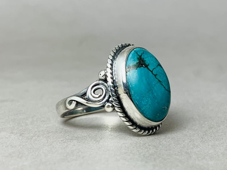 Natur Türkis Ring 925 Sterling Silber Ring Handgefertigter Ring Für Frauen Böhmischer Schmuck Silber Türkis Alltagsring