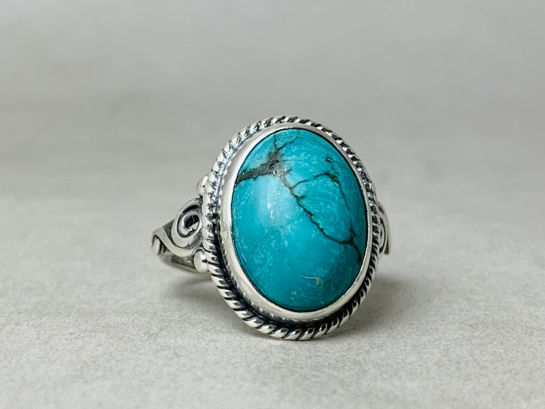 Natur Türkis Ring 925 Sterling Silber Ring Handgefertigter Ring Für Frauen Böhmischer Schmuck Silber Türkis Alltagsring