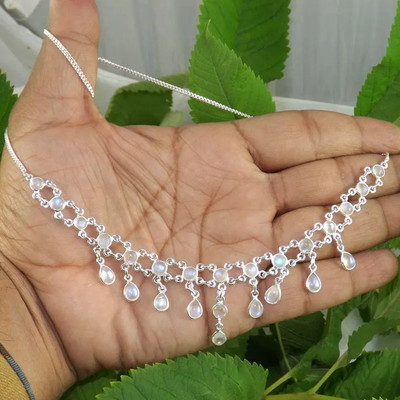 Rainbow Moonstone Necklace Bezel Necklace 925 Sterling Silver Necklace Moonstone Jewelry Natural Fire Rainbow Rainbow Moonstone