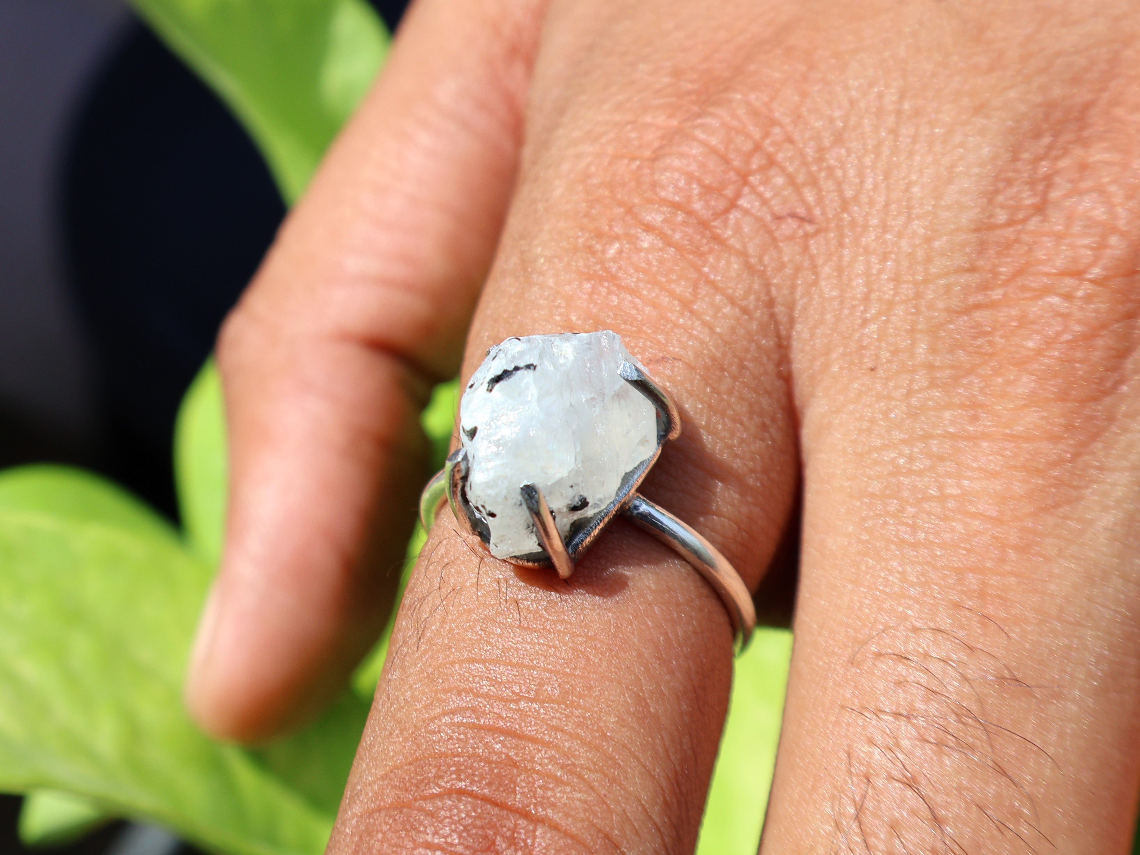 Roh Regenbogen Mondstein Ring 925 Sterling Silber Damen Ring Blauer Feuer Ring Geburtsstein Edelstein Ring Geschenk für Sie
