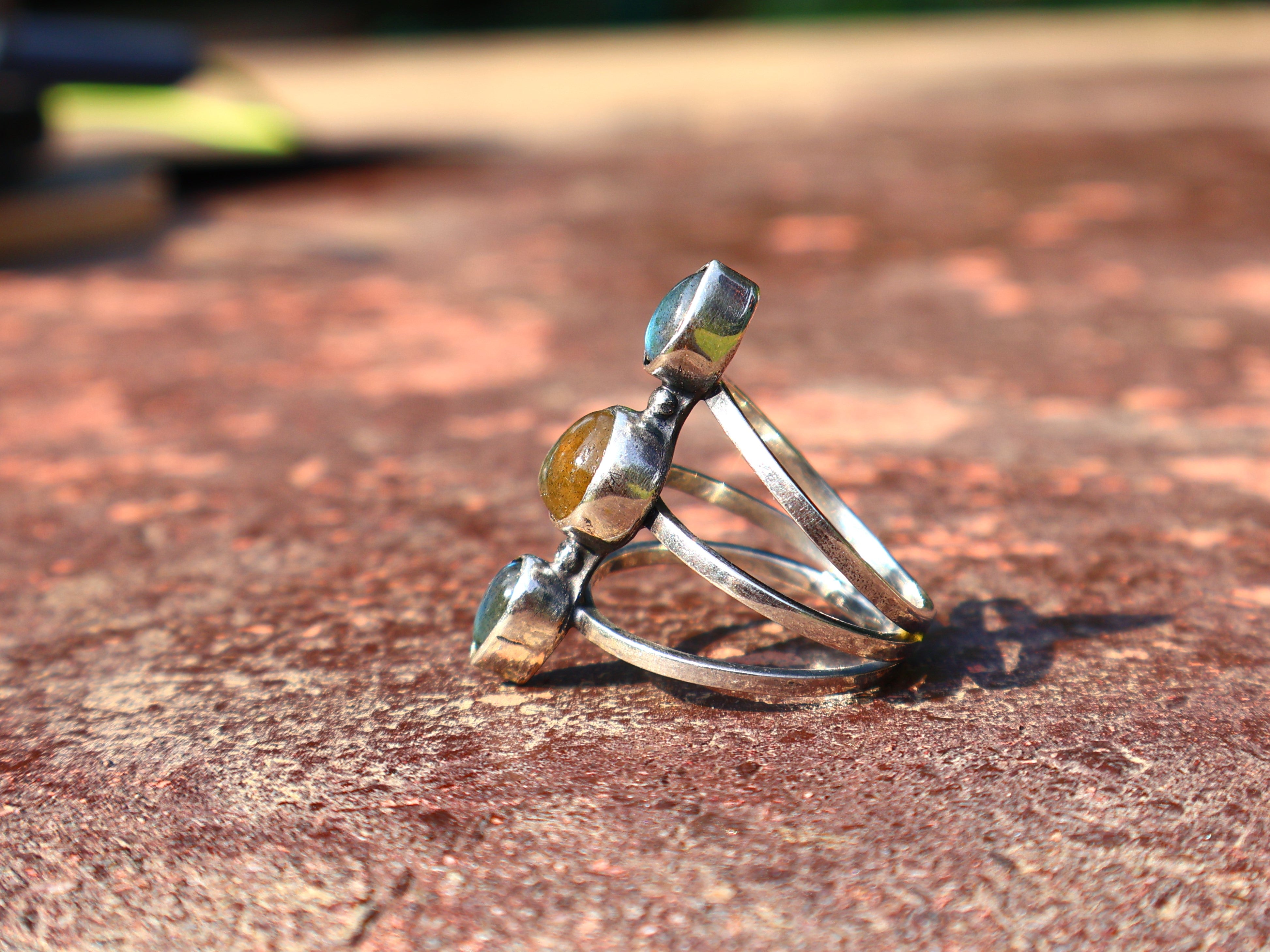 Handgefertigter Ring Labradorit Ring 925 Sterling Silber Multi Edelstein Ring Dreifach Stein Ring Boho Zierlicher Ring Geschenk Für Sie