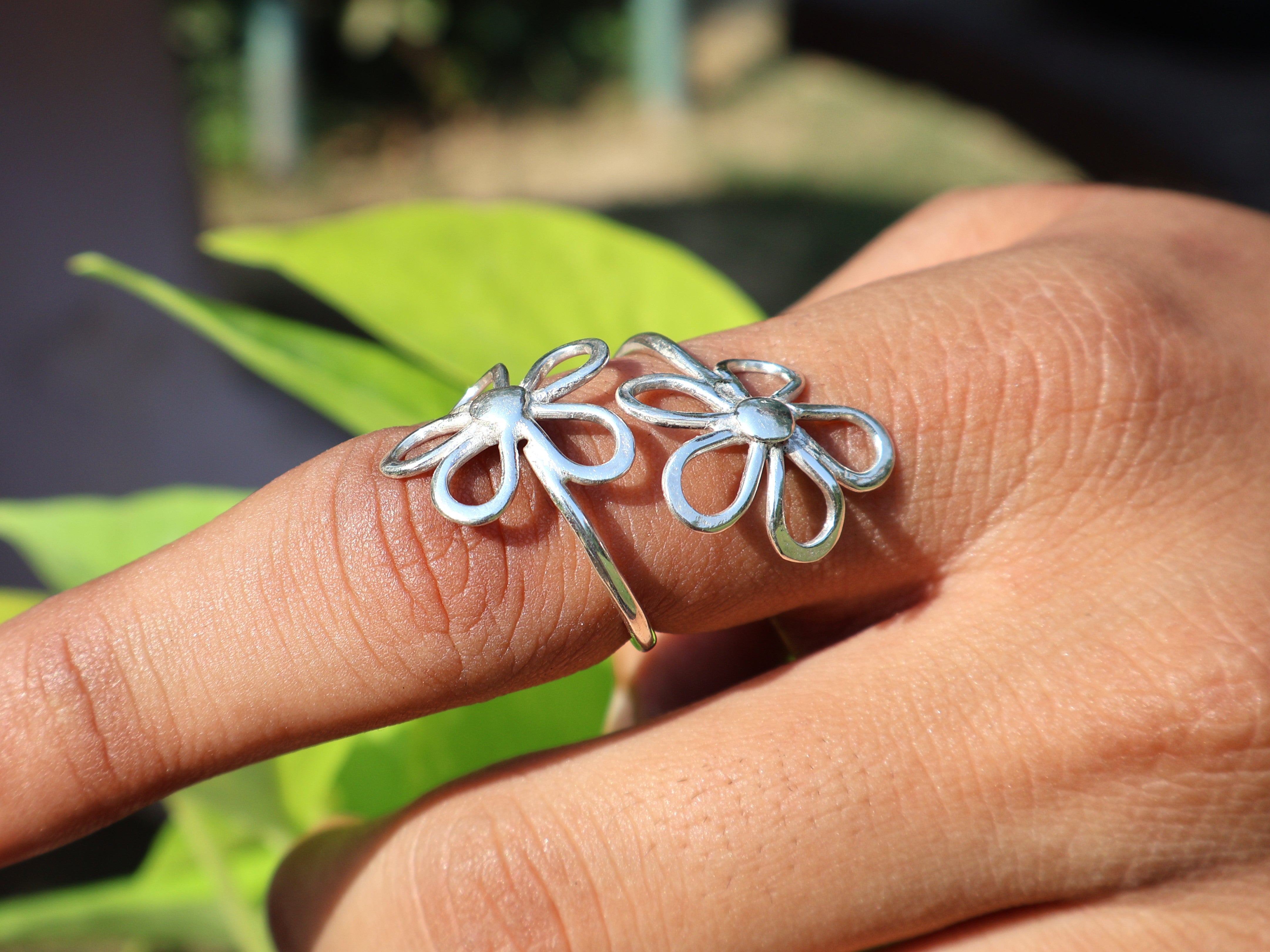 Silberner Blumenring 925 Sterling Silber Ring Handgefertigter Stapelring Geschenk für sie Böhmischer Schmuck Geschenk für sie