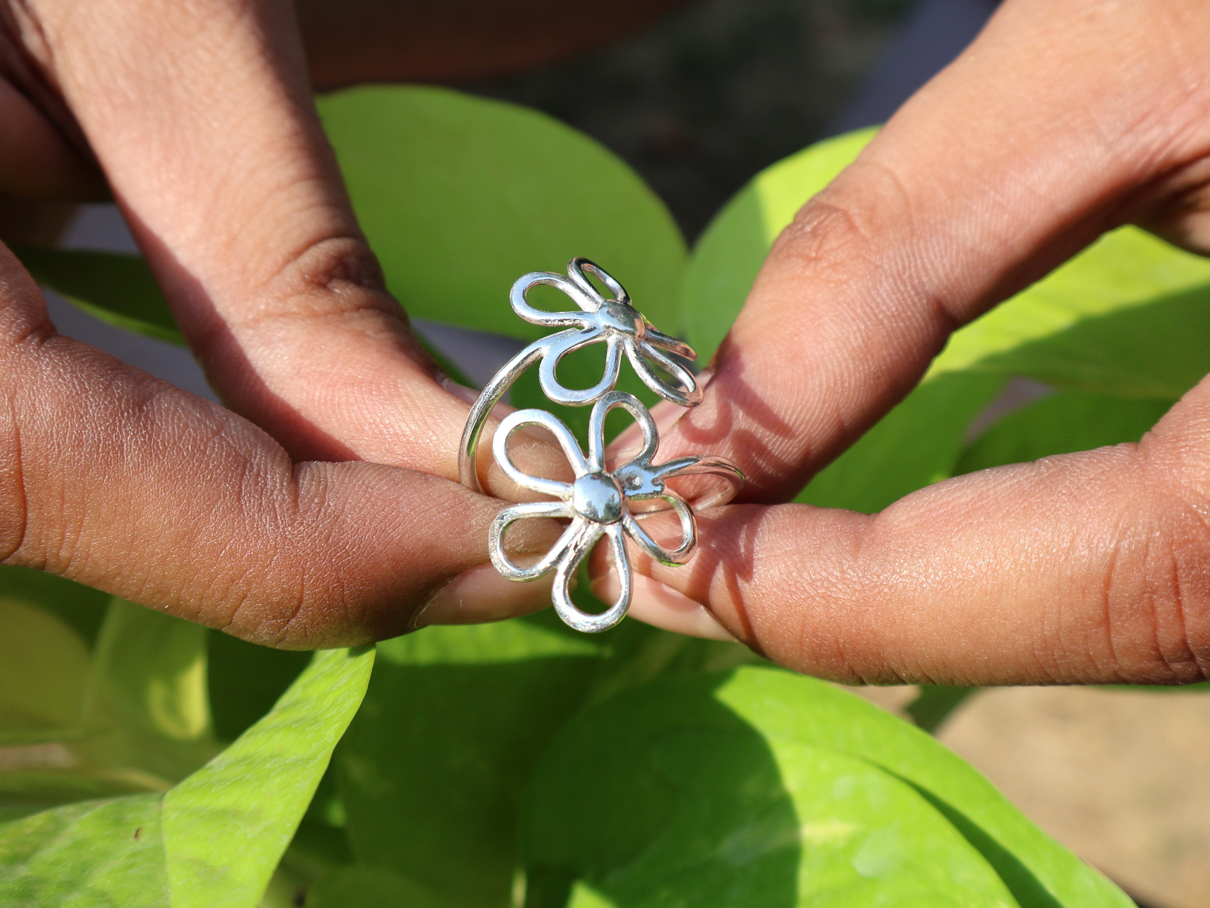 Silberner Blumenring 925 Sterling Silber Ring Handgefertigter Stapelring Geschenk für sie Böhmischer Schmuck Geschenk für sie