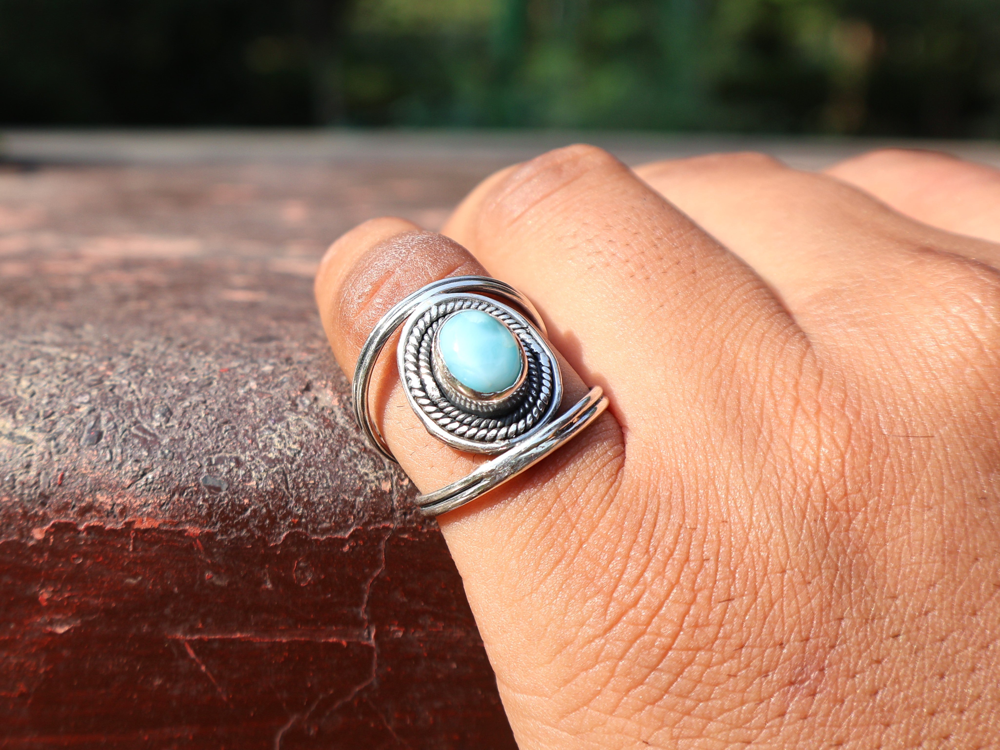 Echter Larimar-Ring, 925er Silberring, zierlicher Ring, ovaler Edelsteinring, Damenring, Geschenk für Sie
