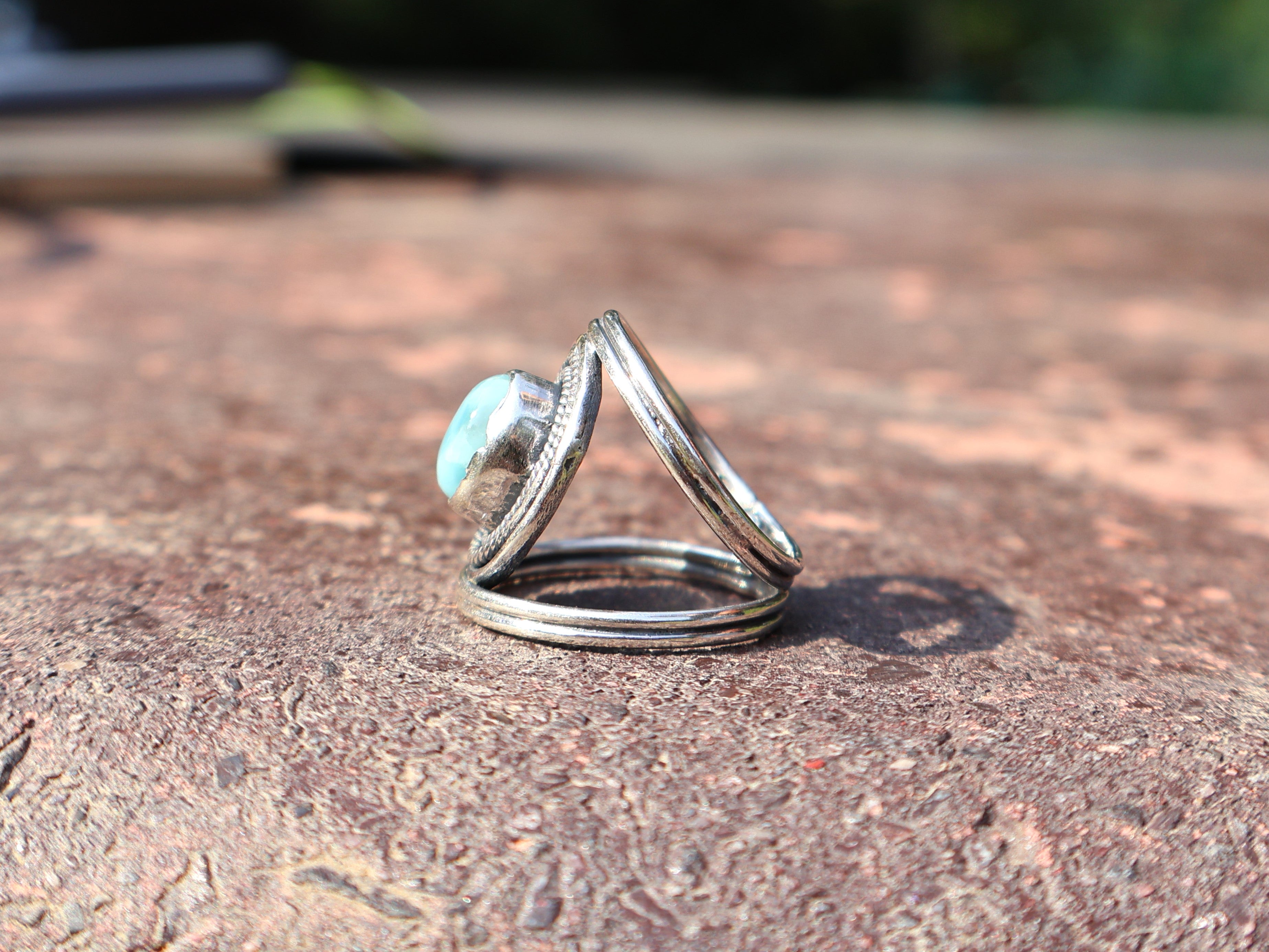 Echter Larimar-Ring, 925er Silberring, zierlicher Ring, ovaler Edelsteinring, Damenring, Geschenk für Sie