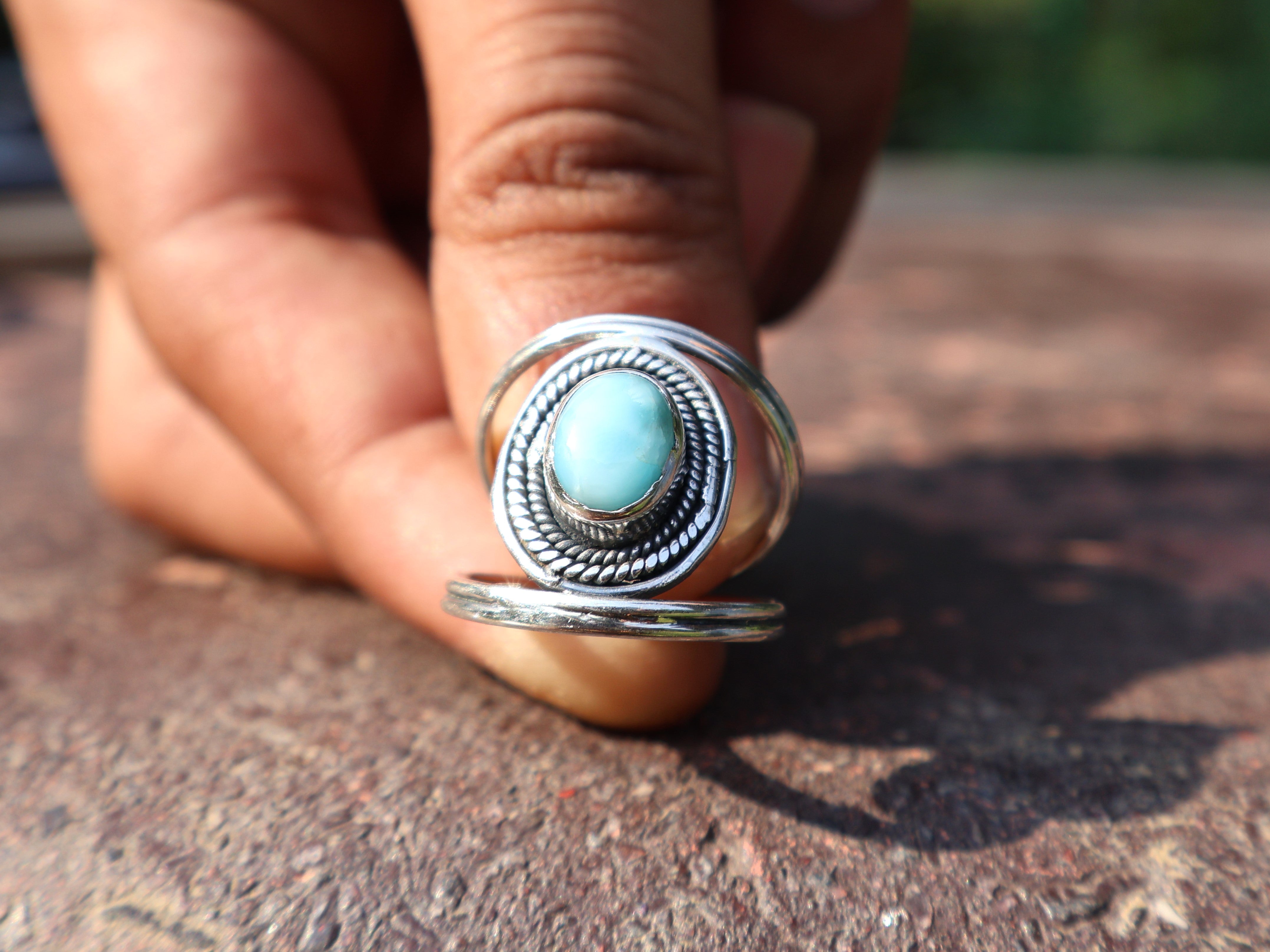Echter Larimar-Ring, 925er Silberring, zierlicher Ring, ovaler Edelsteinring, Damenring, Geschenk für Sie