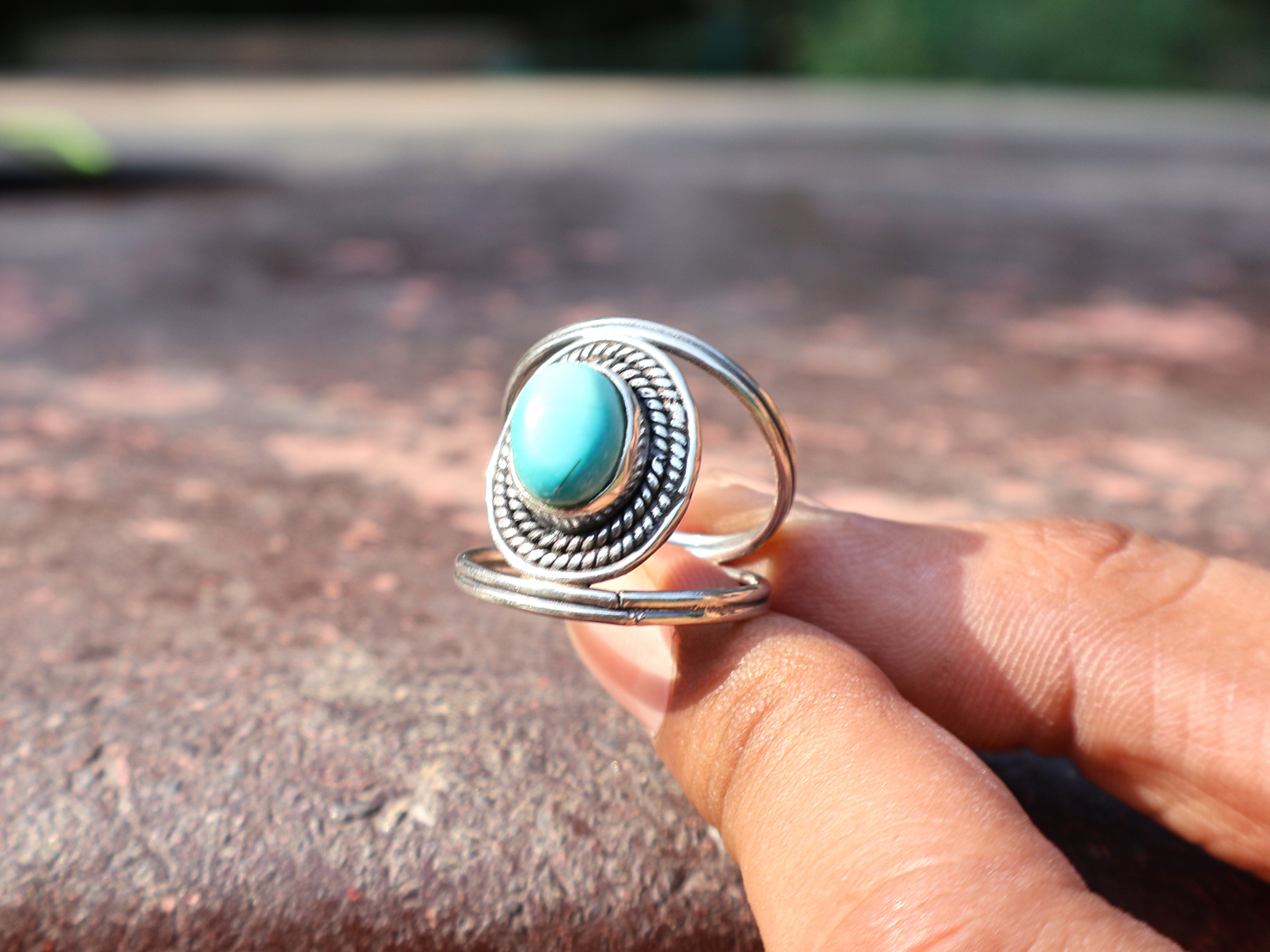 Echter Türkis Ring Handgemachter Damen Ring 925 Sterling Silber Ring Böhmischer Ovaler Edelstein Ring Blauer Stein Ring