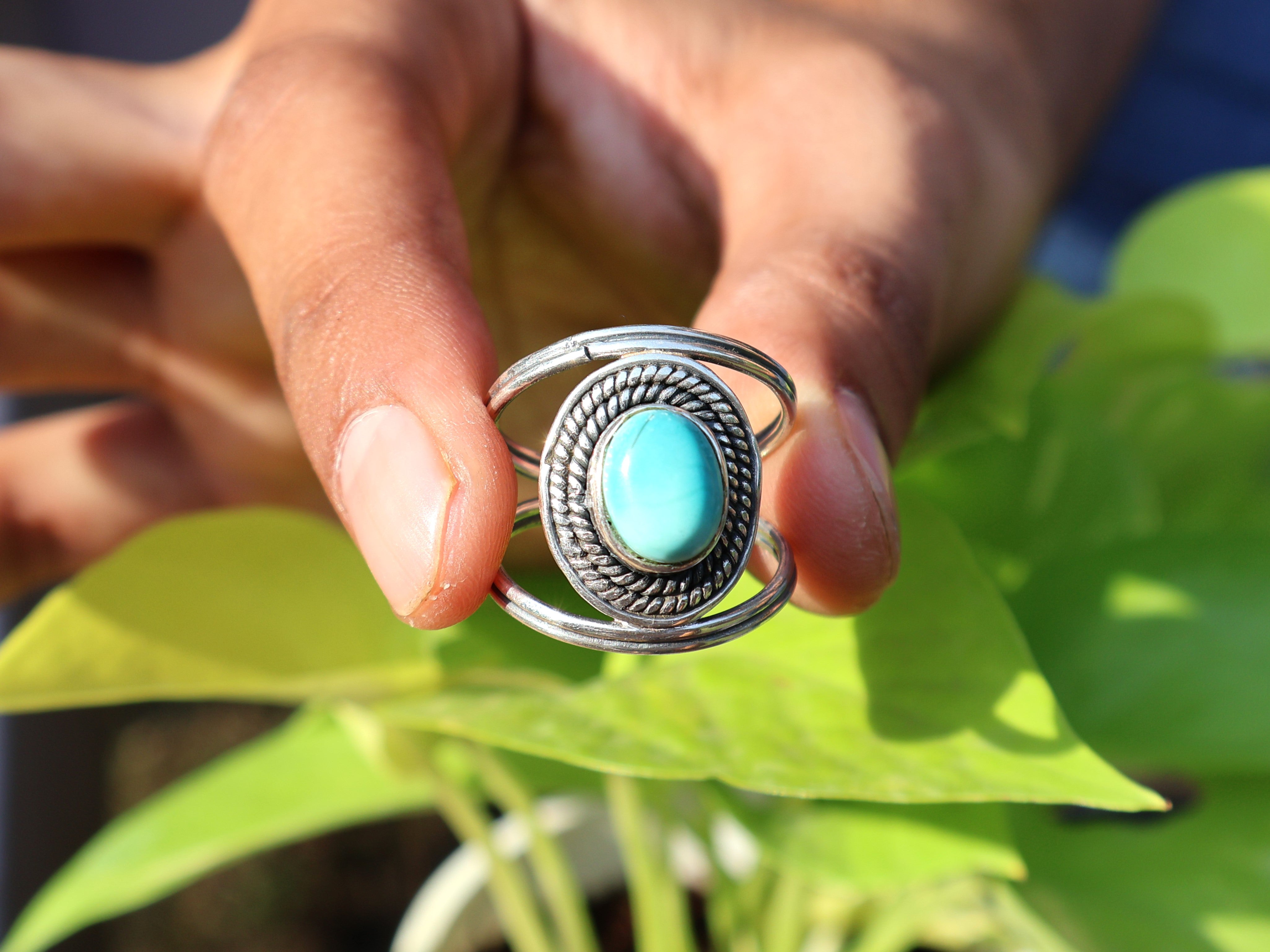 Echter Türkis Ring Handgemachter Damen Ring 925 Sterling Silber Ring Böhmischer Ovaler Edelstein Ring Blauer Stein Ring