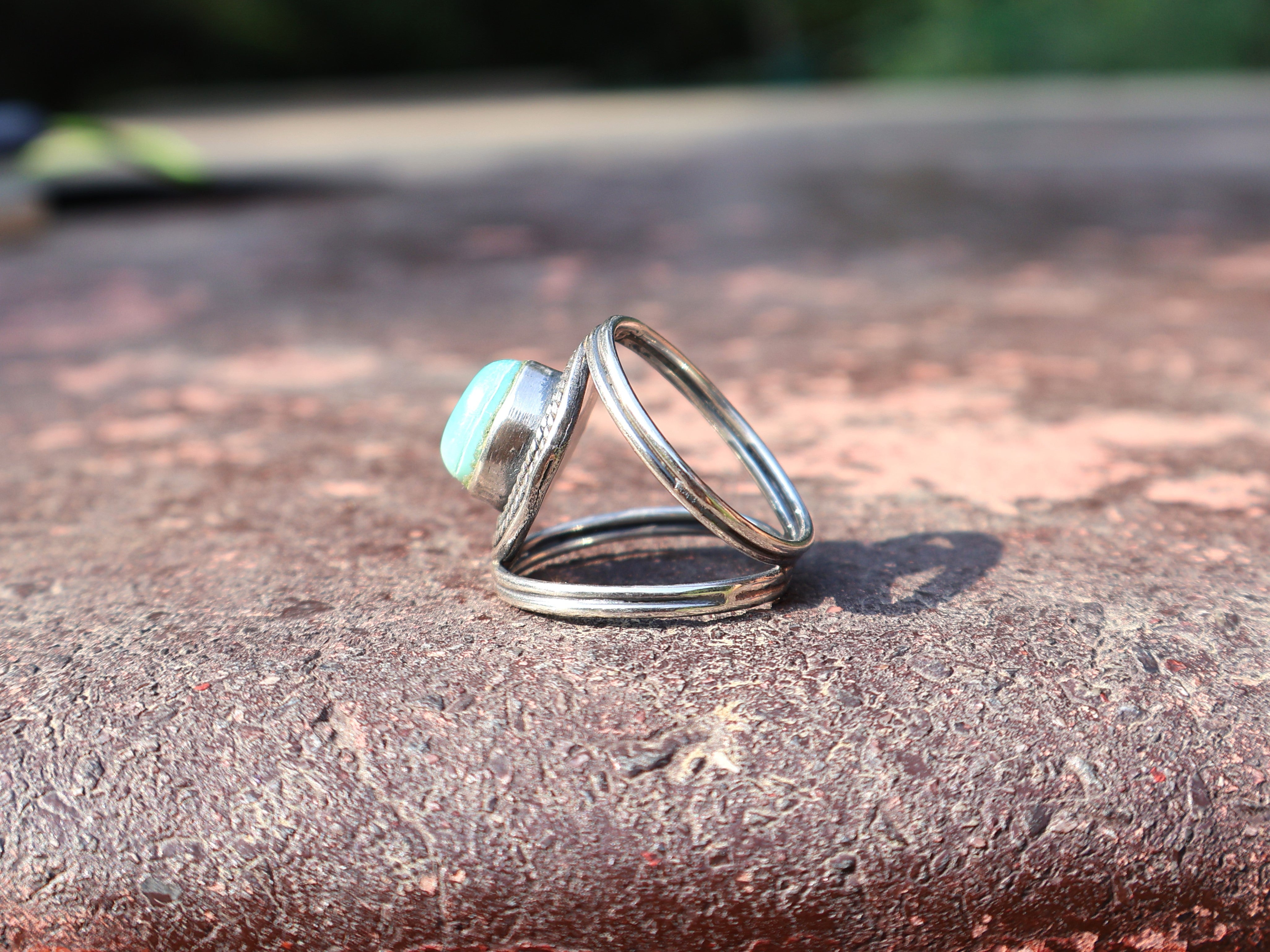 Echter Türkis Ring Handgemachter Damen Ring 925 Sterling Silber Ring Böhmischer Ovaler Edelstein Ring Blauer Stein Ring