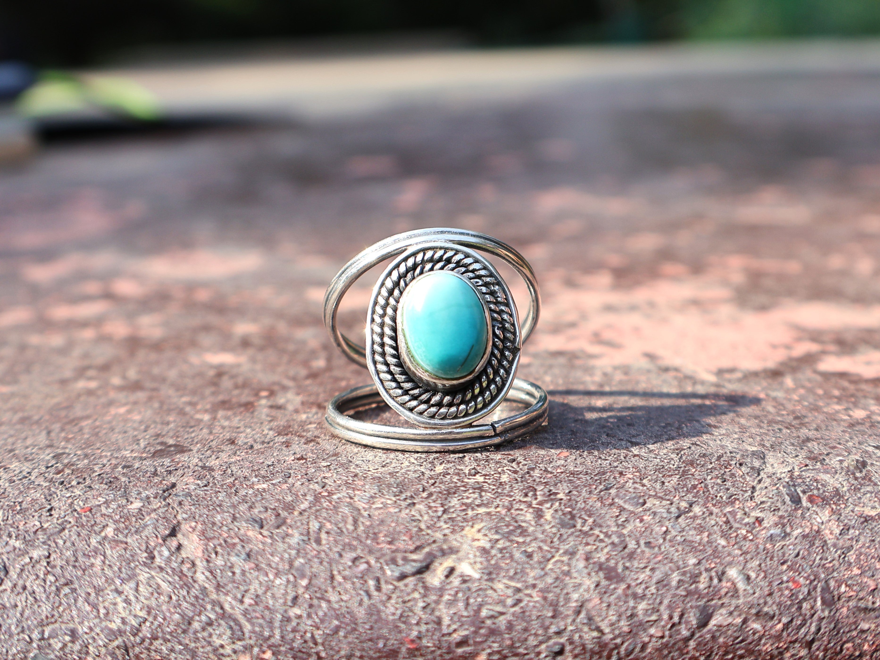 Echter Türkis Ring Handgemachter Damen Ring 925 Sterling Silber Ring Böhmischer Ovaler Edelstein Ring Blauer Stein Ring