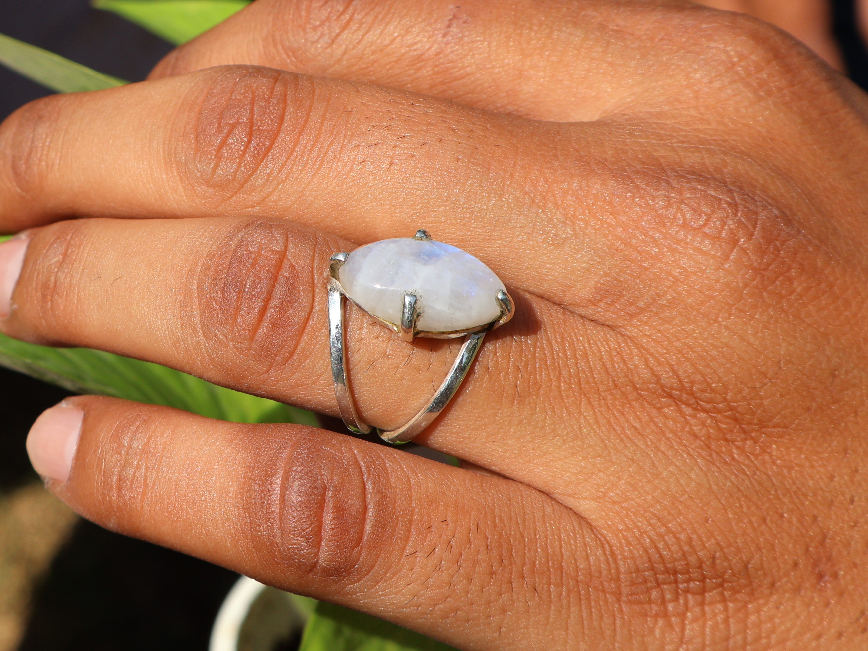 925 Sterling Silver Rainbow Moonstone Ring Women Ring Natural Moonstone Ring Blue Fire Ring Birthstone Gemstone Ring Jewelry