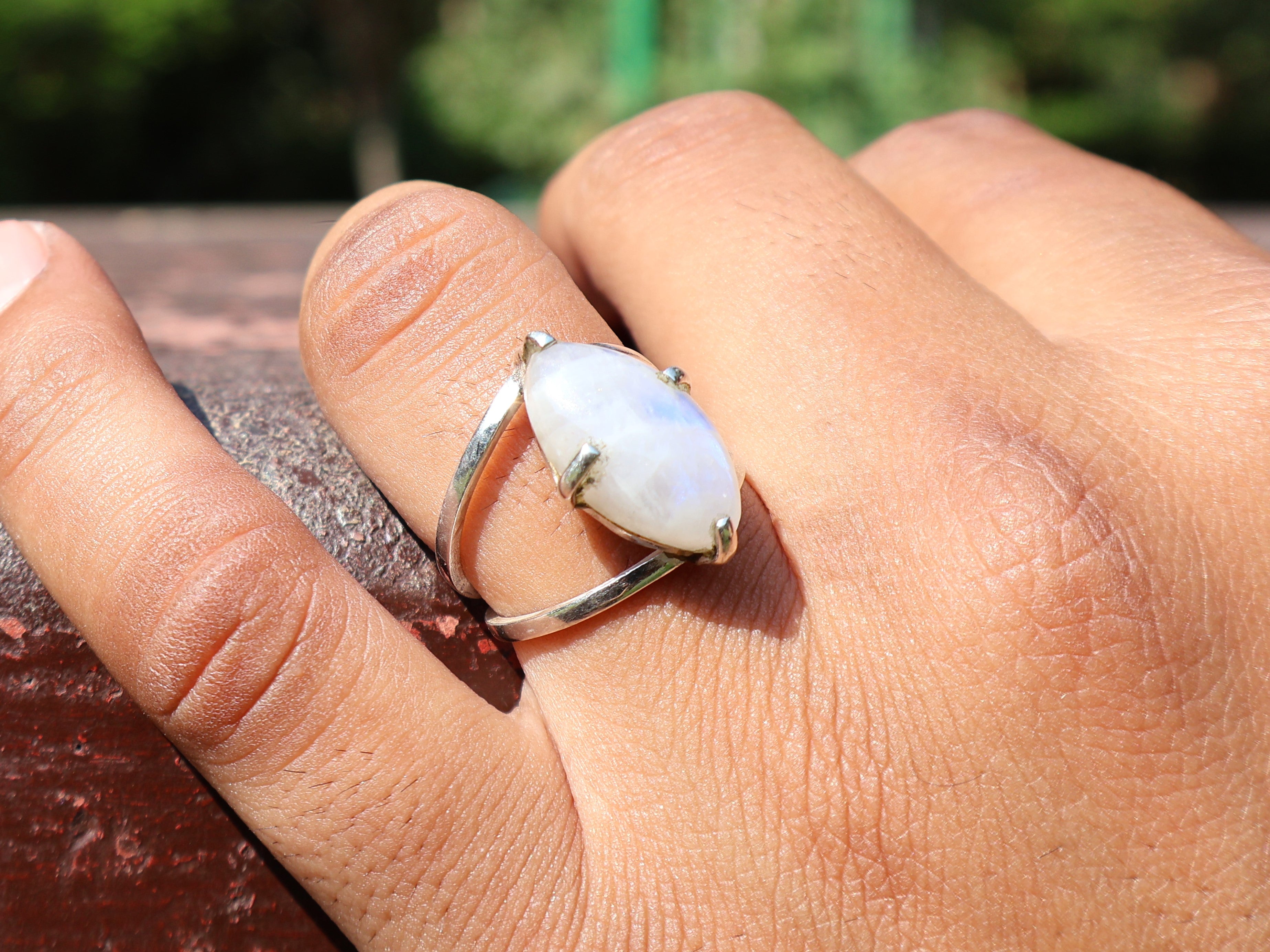 925 Sterling Silver Rainbow Moonstone Ring Women Ring Natural Moonstone Ring Blue Fire Ring Birthstone Gemstone Ring Jewelry