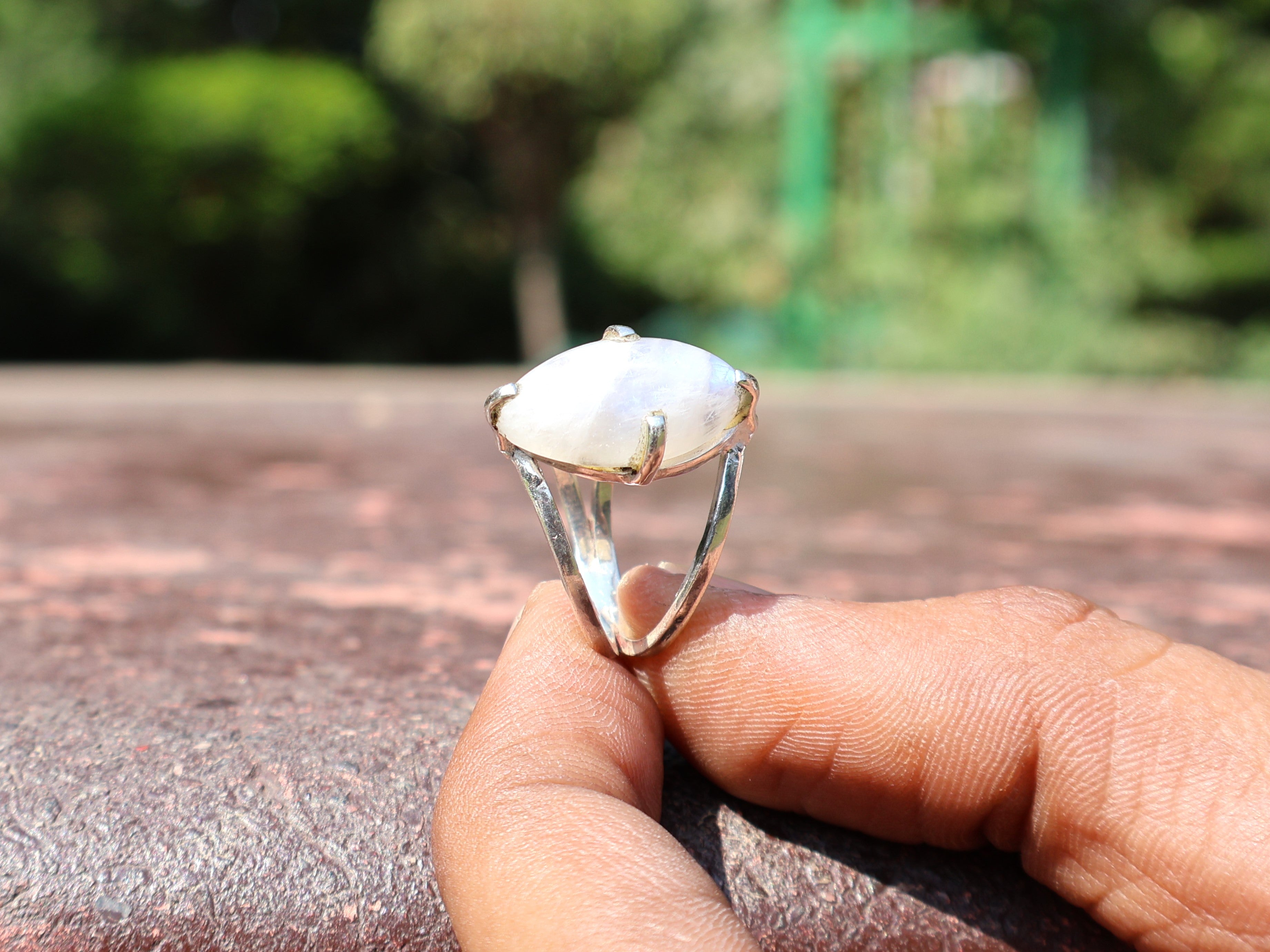 925 Sterling Silver Rainbow Moonstone Ring Women Ring Natural Moonstone Ring Blue Fire Ring Birthstone Gemstone Ring Jewelry