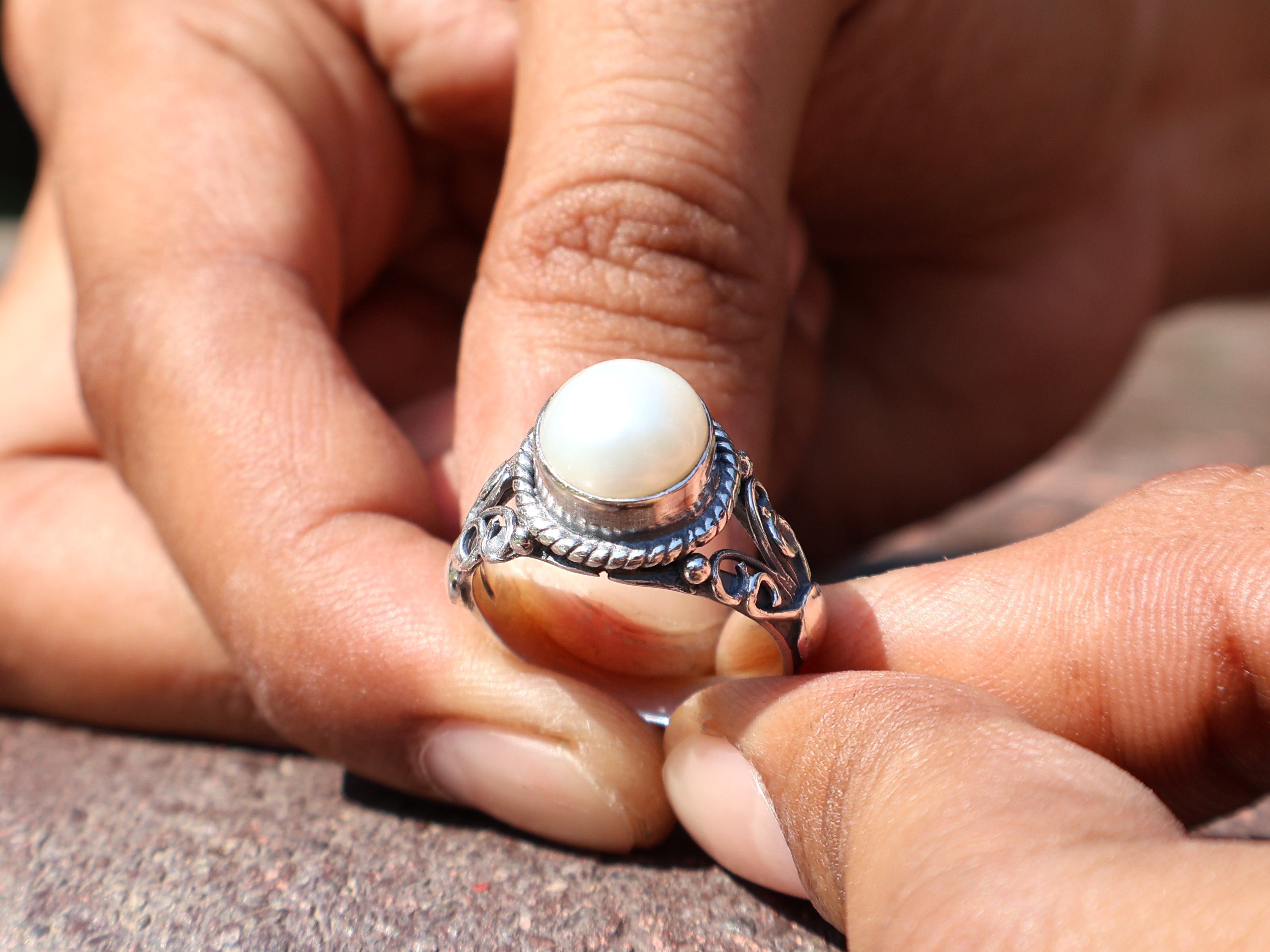 Süßwasser Perlenring 925 Silber Statement Ring Handgemachter Ring Geschenk für Sie Boho Zierlicher Ring