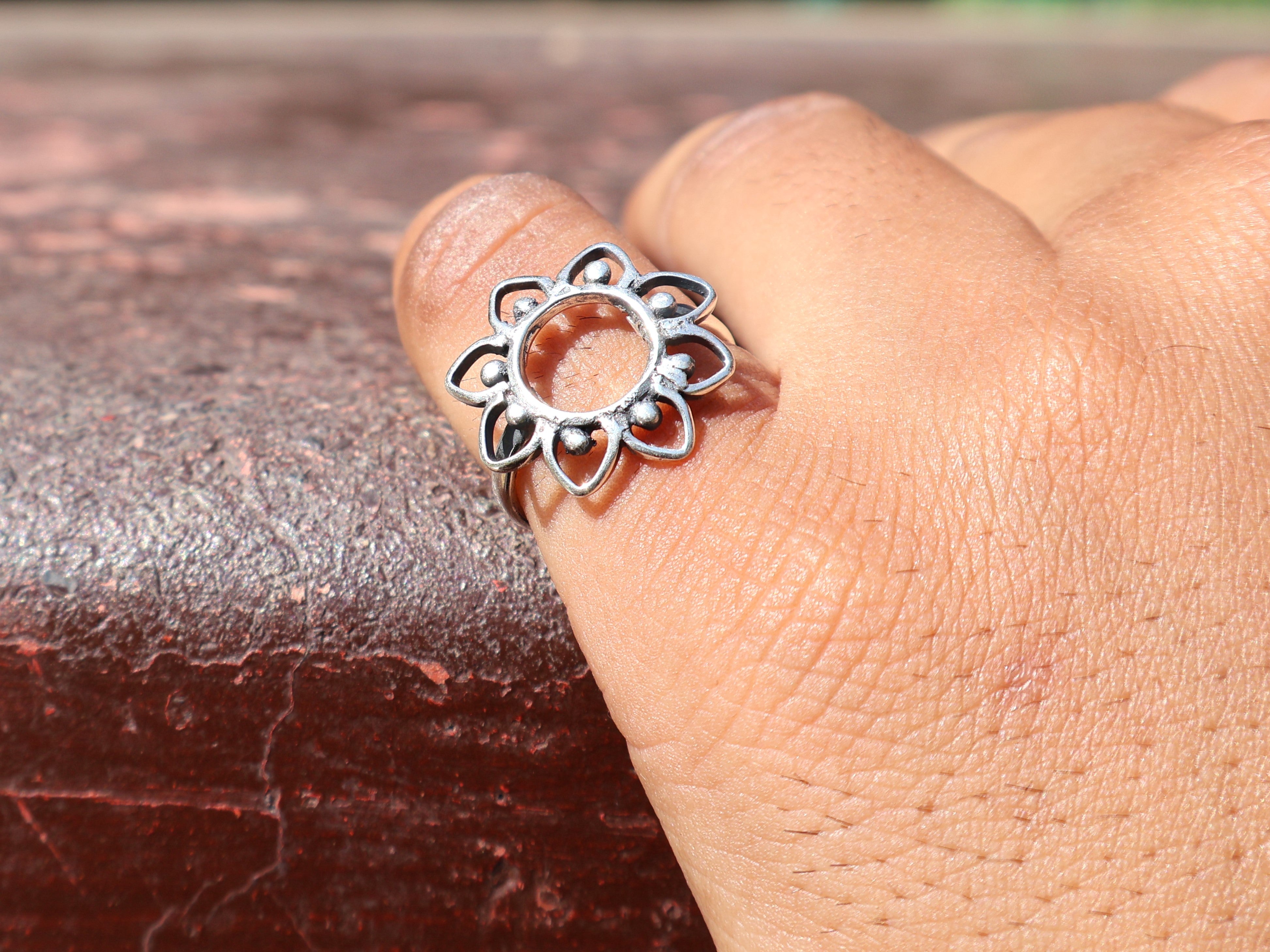 Blumenring 925 Sterling Silber Statement Ring Handgemachter Ring Geschenk für Sie Böhmischer Schmuck