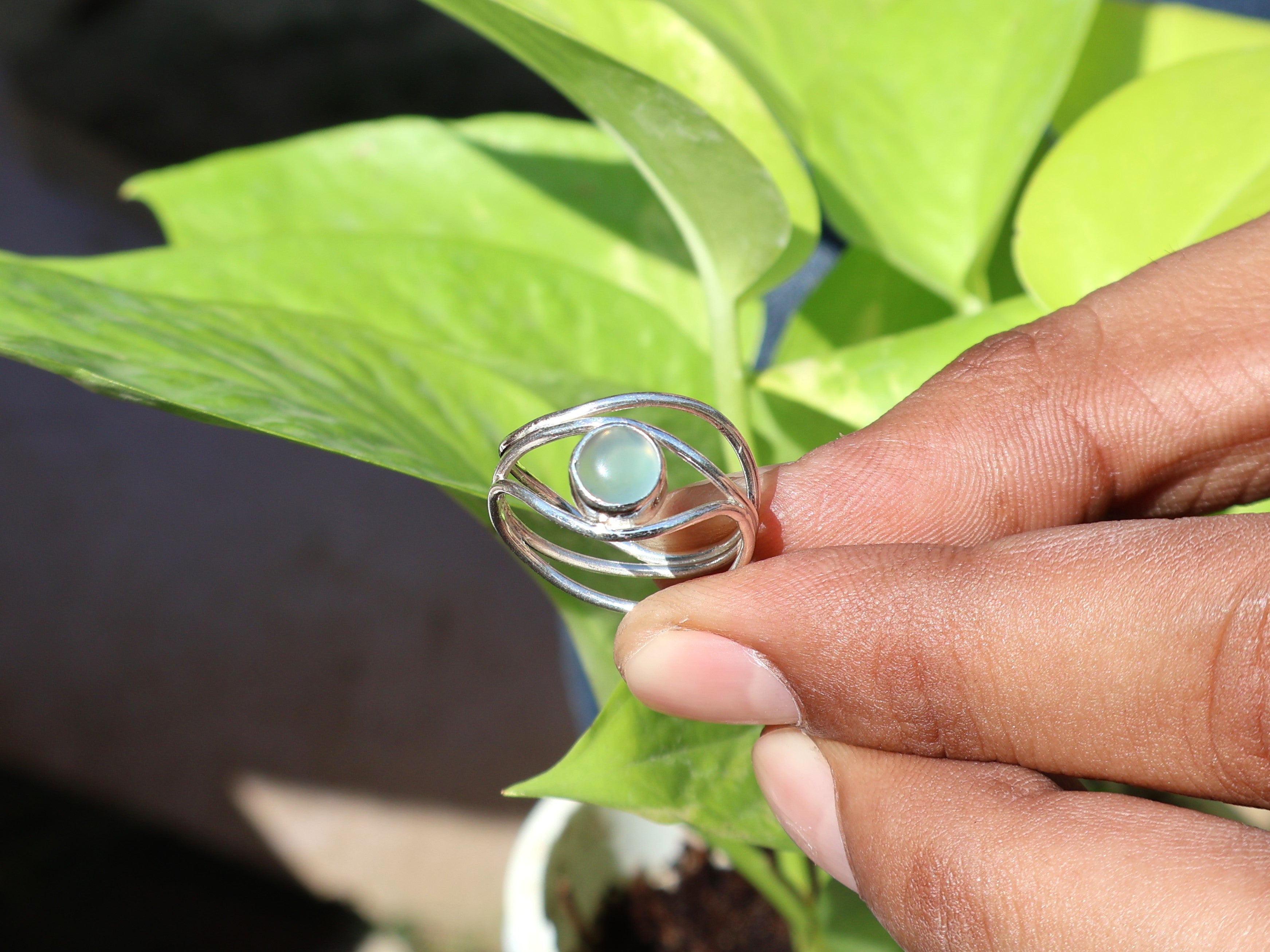Aquachalcedoon Ring 925 Sterling Zilveren Ring Boho Maart Geboortesteen Ring Blauwe Chalcedoon Handgemaakte Statement Zilveren Ring