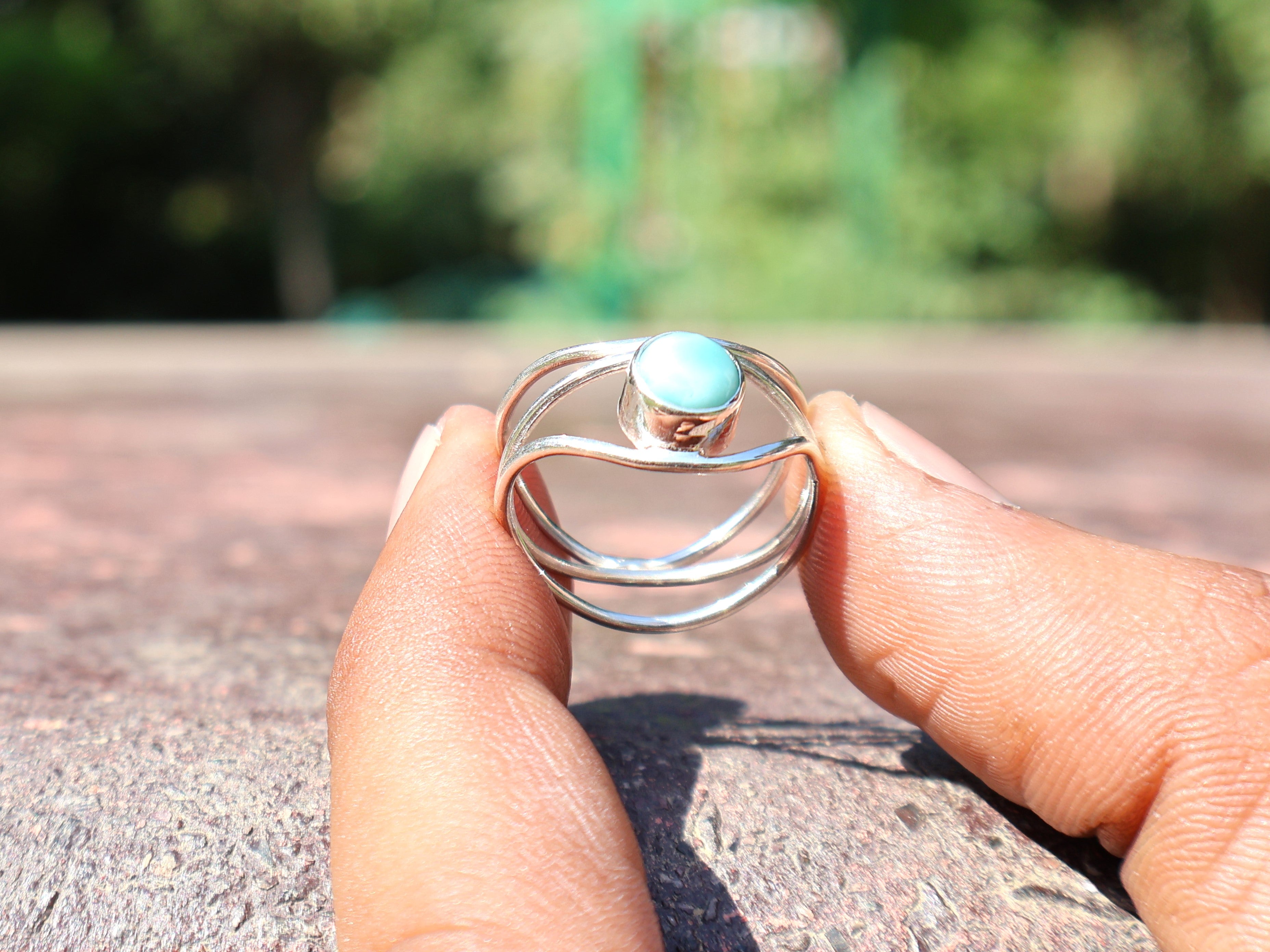 Natürlicher Larimar Ring 925 Silber Ring Zierlicher Larimar Ring Runder Larimar Edelstein Damenschmuck Geschenk für Sie Statement Ring