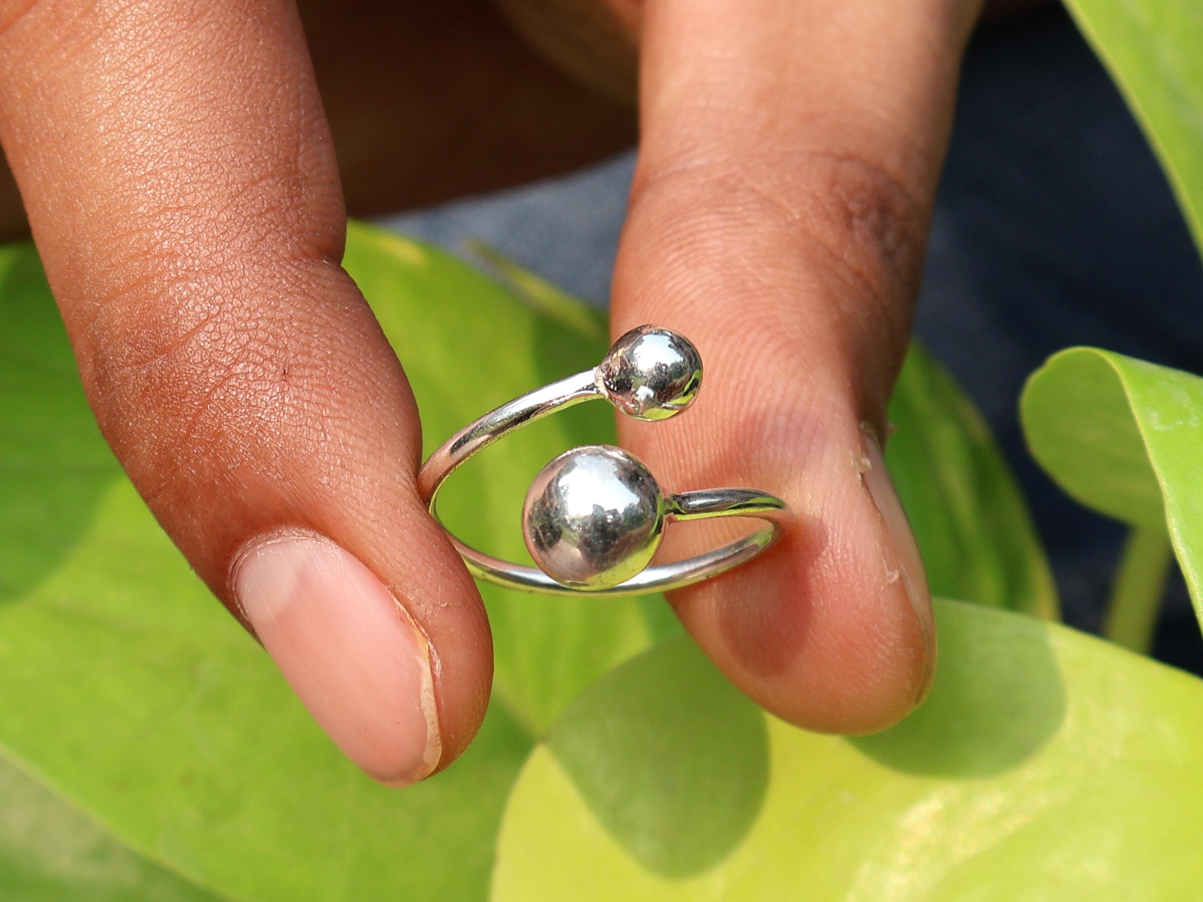 Zwei-Kugel-Ring 925 Sterling Silber Ring mit runden Kugeln Stapelring Handgefertigter Ring Geschenk für Sie