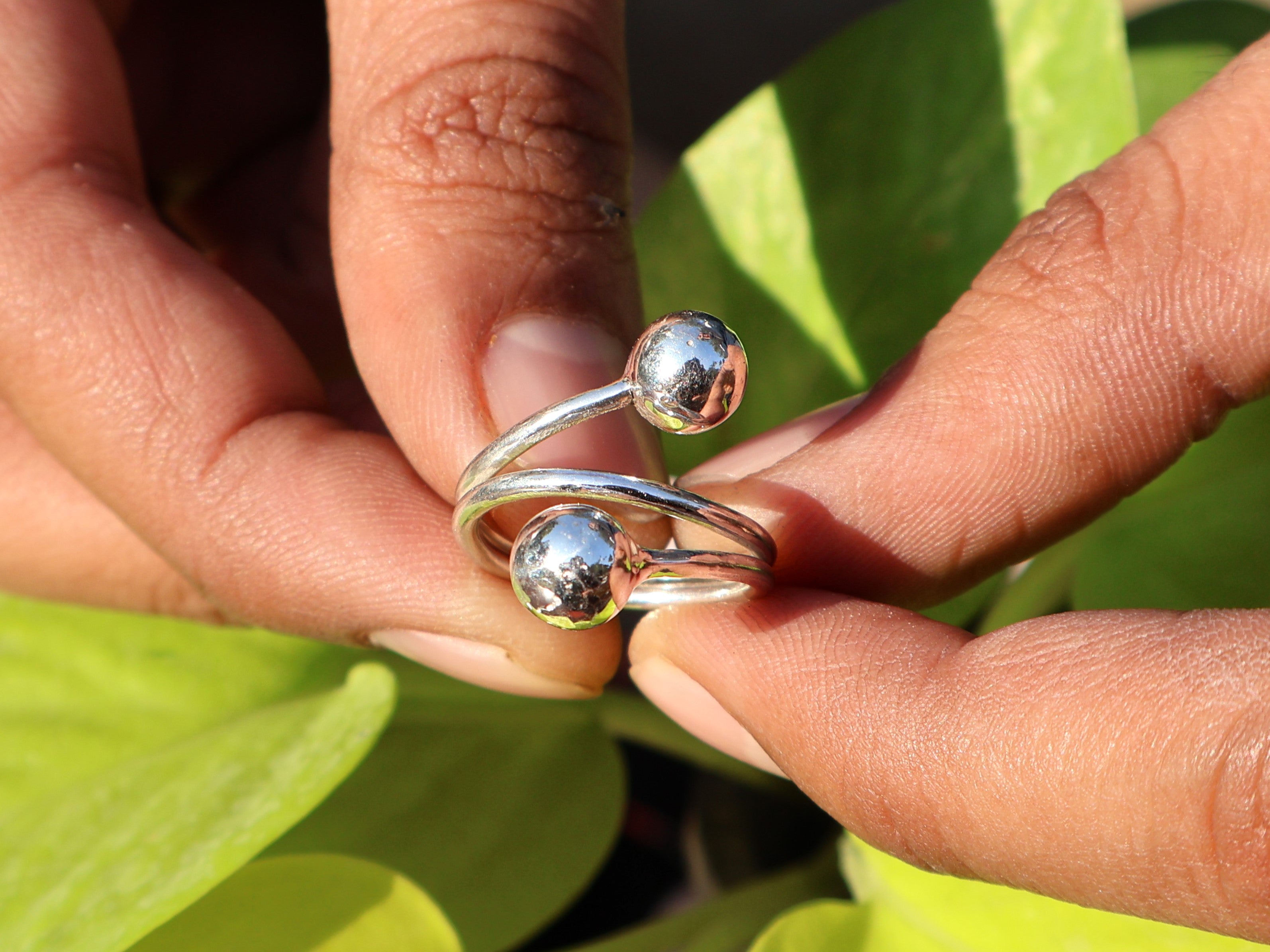 Doppel-Kugelring 925 Sterling Silber Ring mit runder Kugel Statement Ring Handgemachter Ring Geschenk für sie