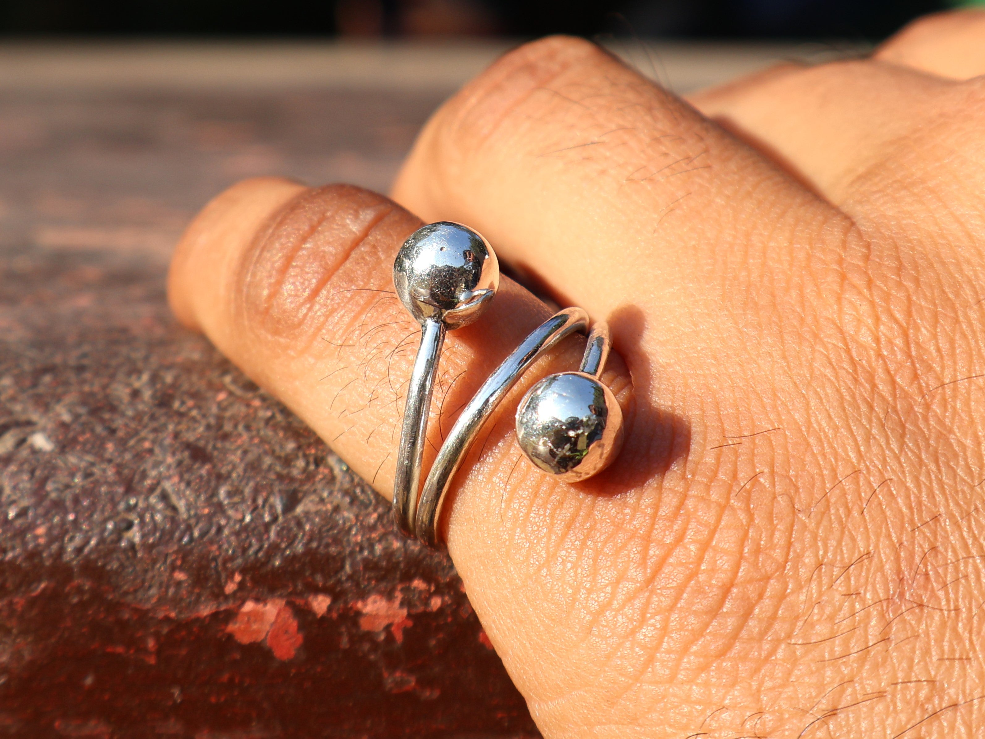 Doppel-Kugelring 925 Sterling Silber Ring mit runder Kugel Statement Ring Handgemachter Ring Geschenk für sie