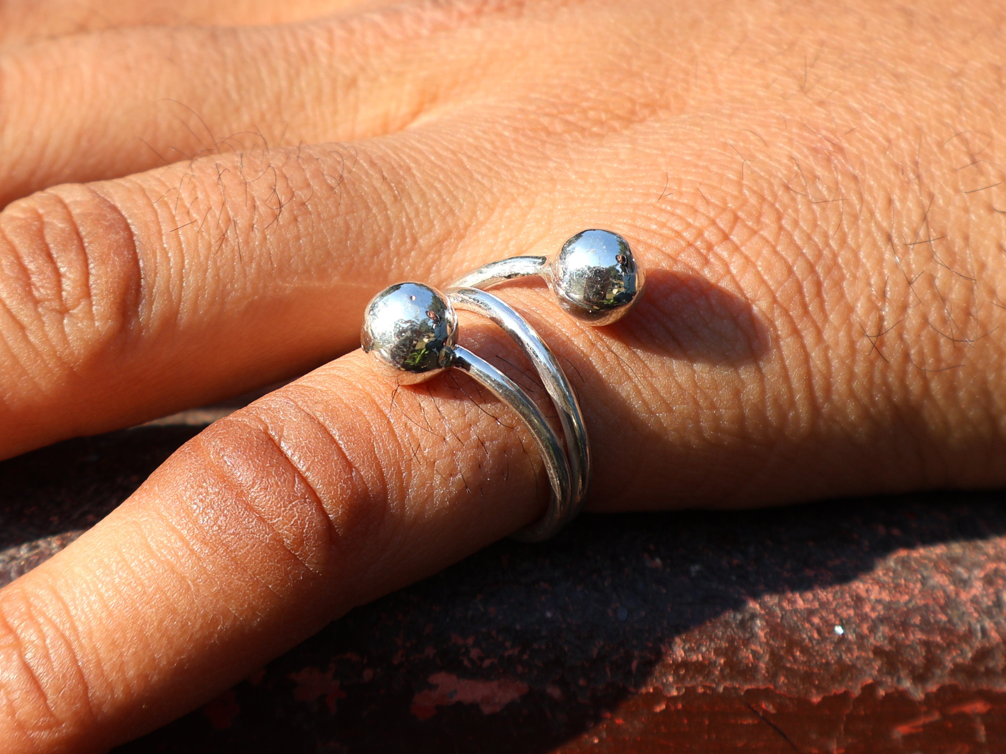 Doppel-Kugelring 925 Sterling Silber Ring mit runder Kugel Statement Ring Handgemachter Ring Geschenk für sie