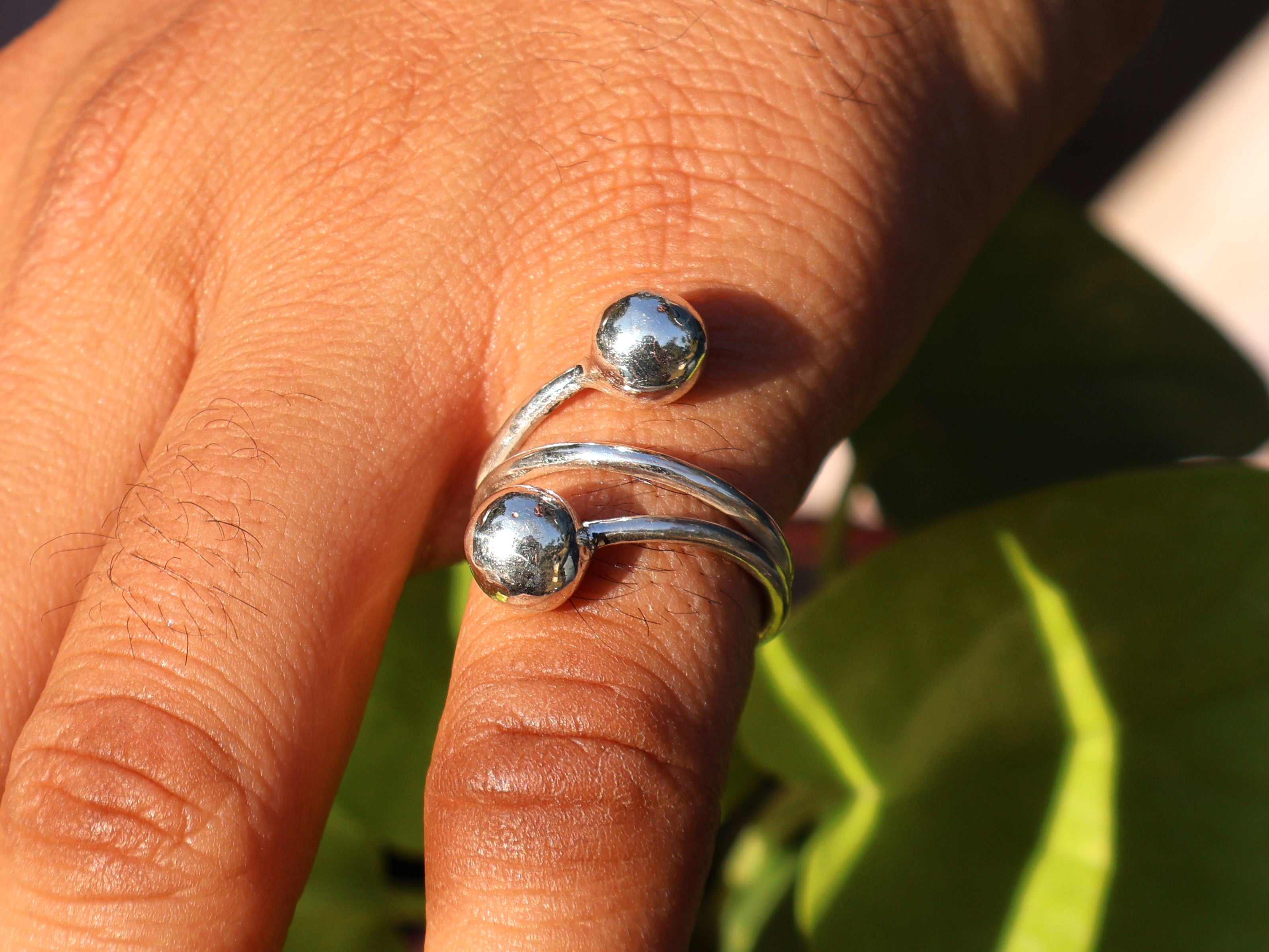 Doppel-Kugelring 925 Sterling Silber Ring mit runder Kugel Statement Ring Handgemachter Ring Geschenk für sie