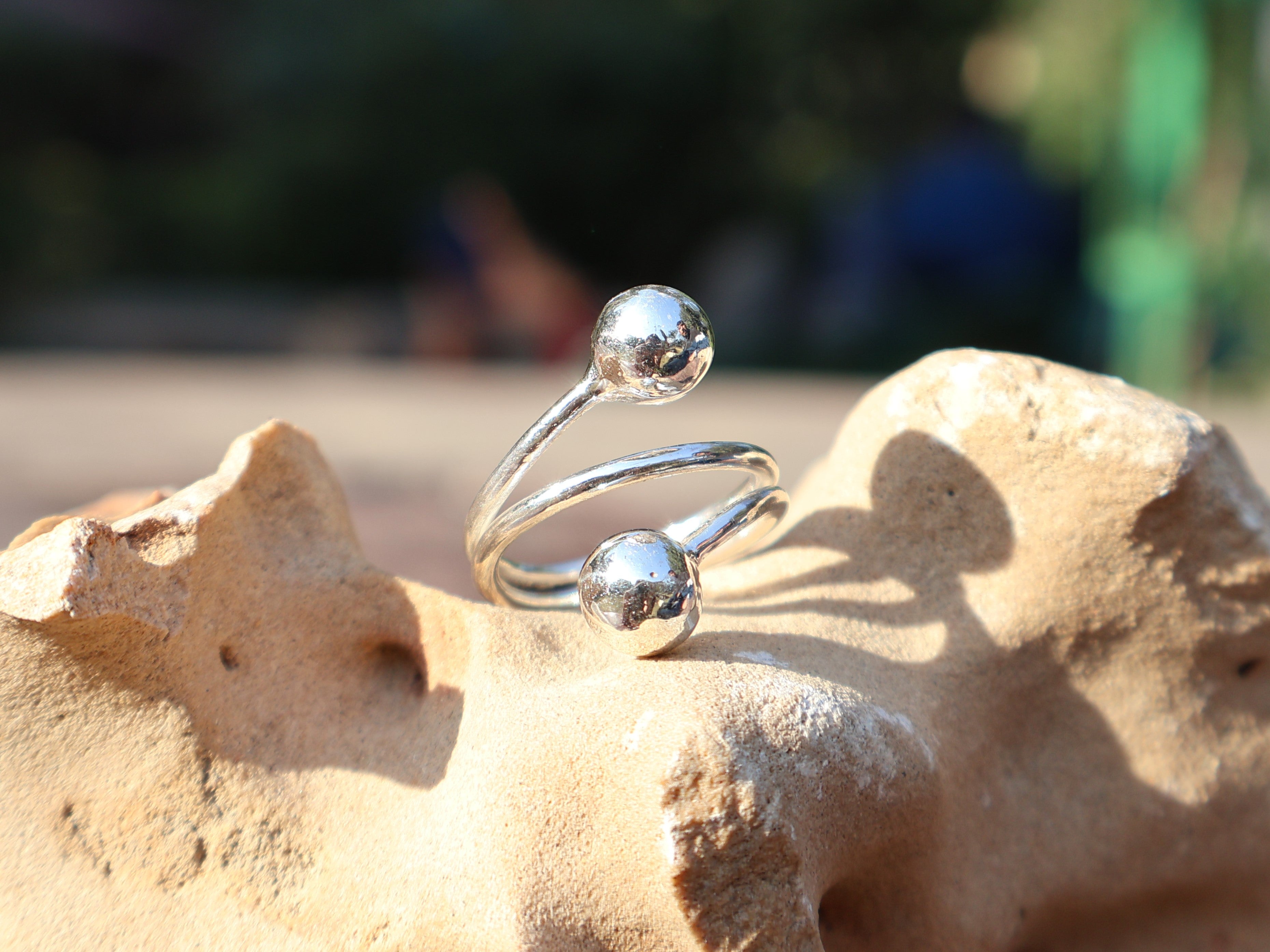 Doppel-Kugelring 925 Sterling Silber Ring mit runder Kugel Statement Ring Handgemachter Ring Geschenk für sie