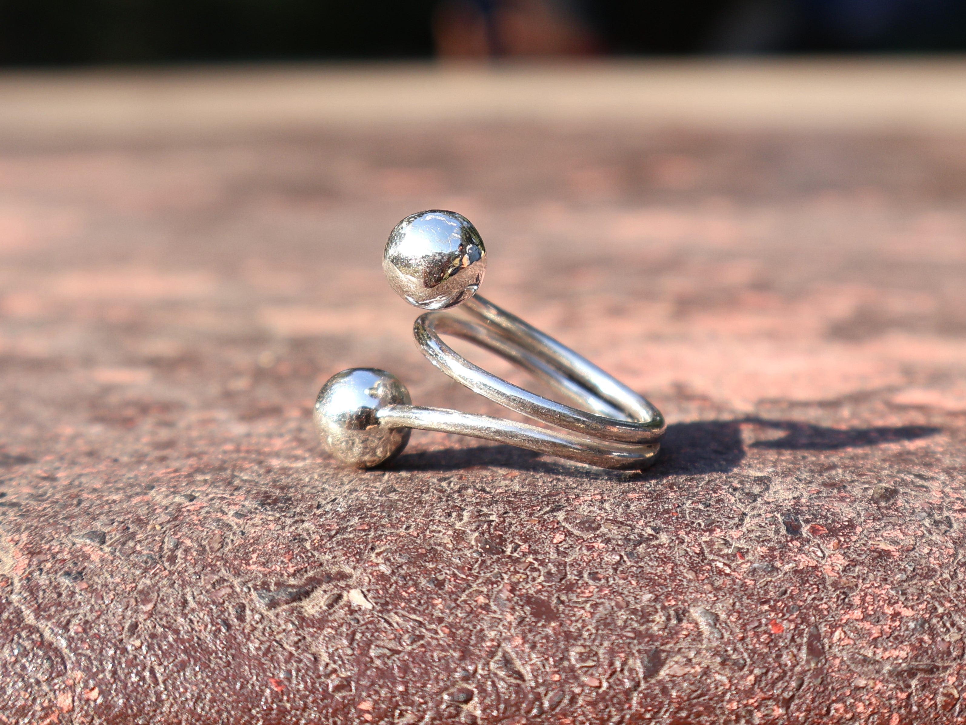 Doppel-Kugelring 925 Sterling Silber Ring mit runder Kugel Statement Ring Handgemachter Ring Geschenk für sie