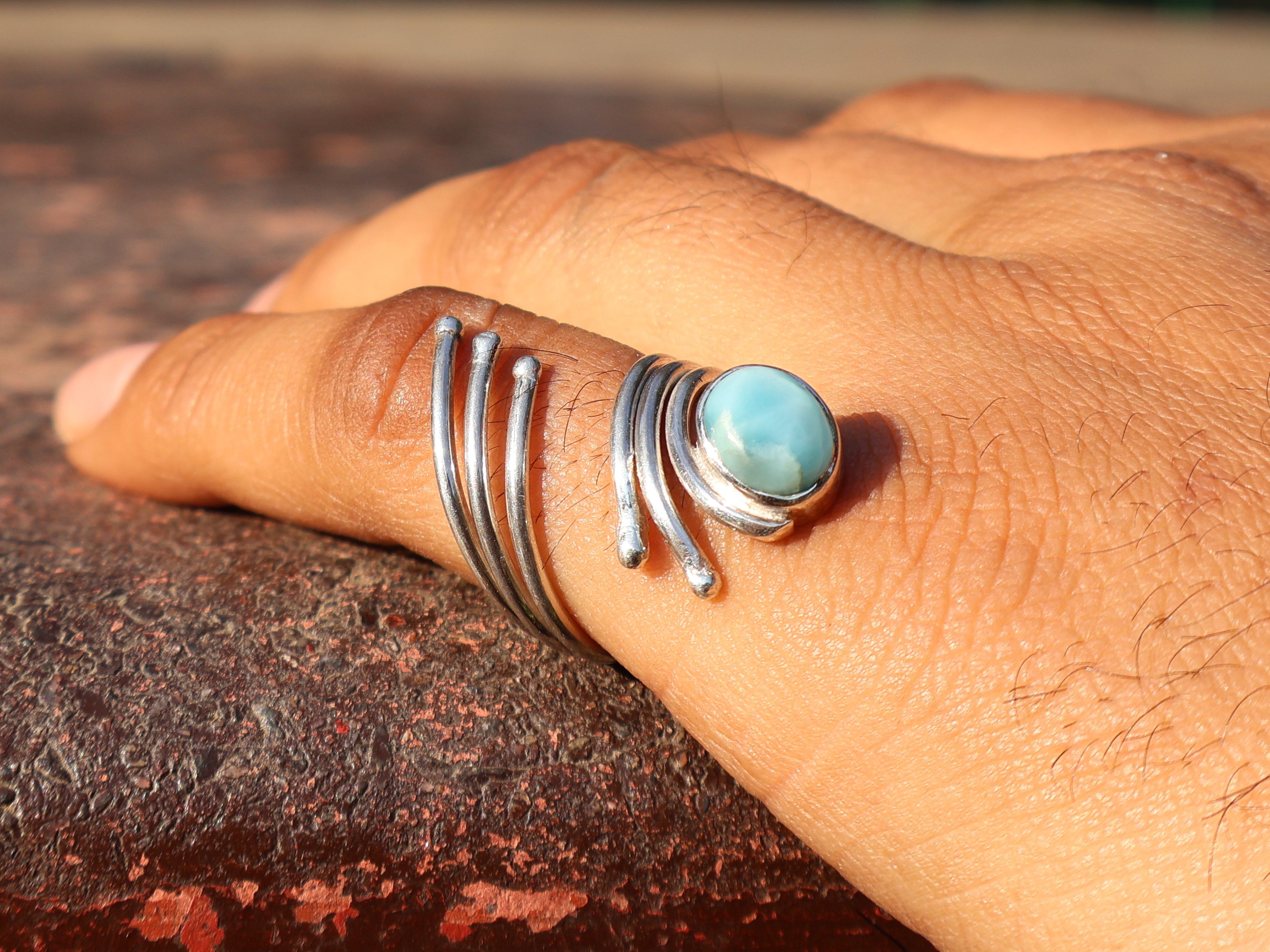 Echter Natürlicher Larimar Ring 925 Silberring Zierlicher Larimar Ring Ovaler Edelstein Verstellbarer Ring Geschenk Für Sie
