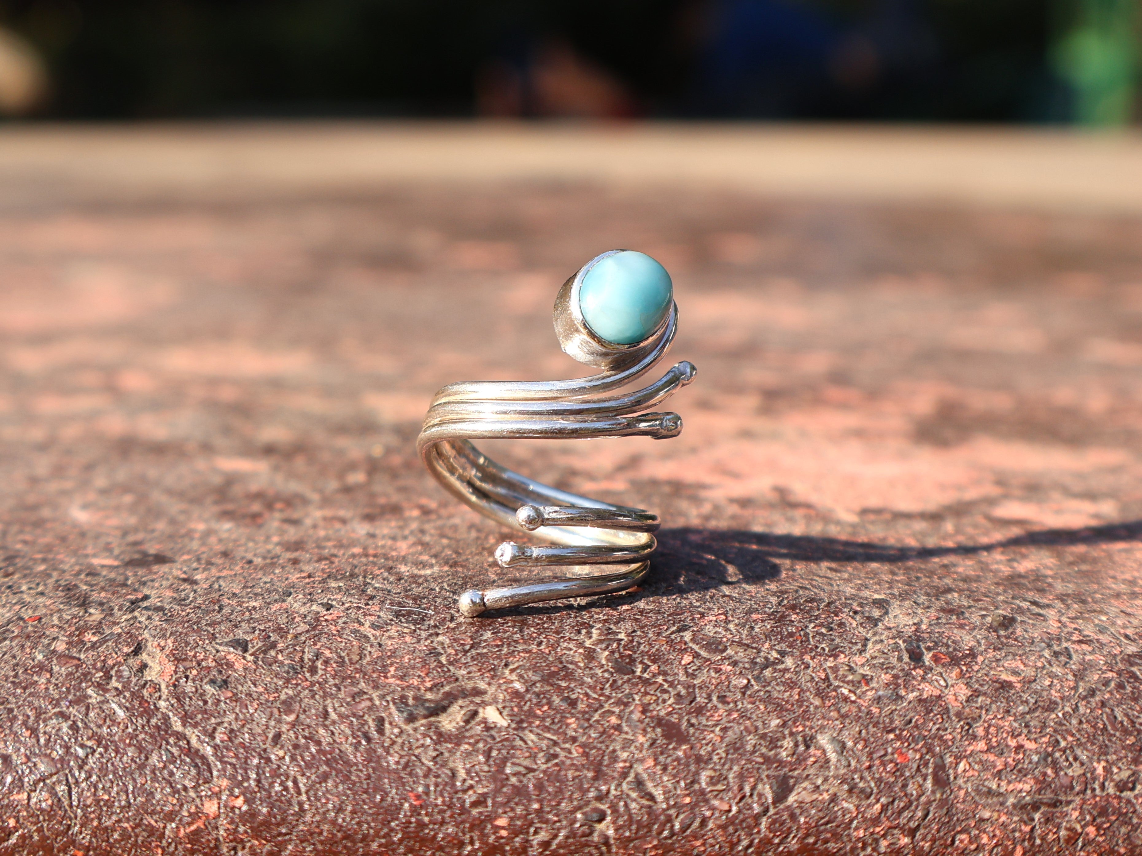 Echter Natürlicher Larimar Ring 925 Silberring Zierlicher Larimar Ring Ovaler Edelstein Verstellbarer Ring Geschenk Für Sie